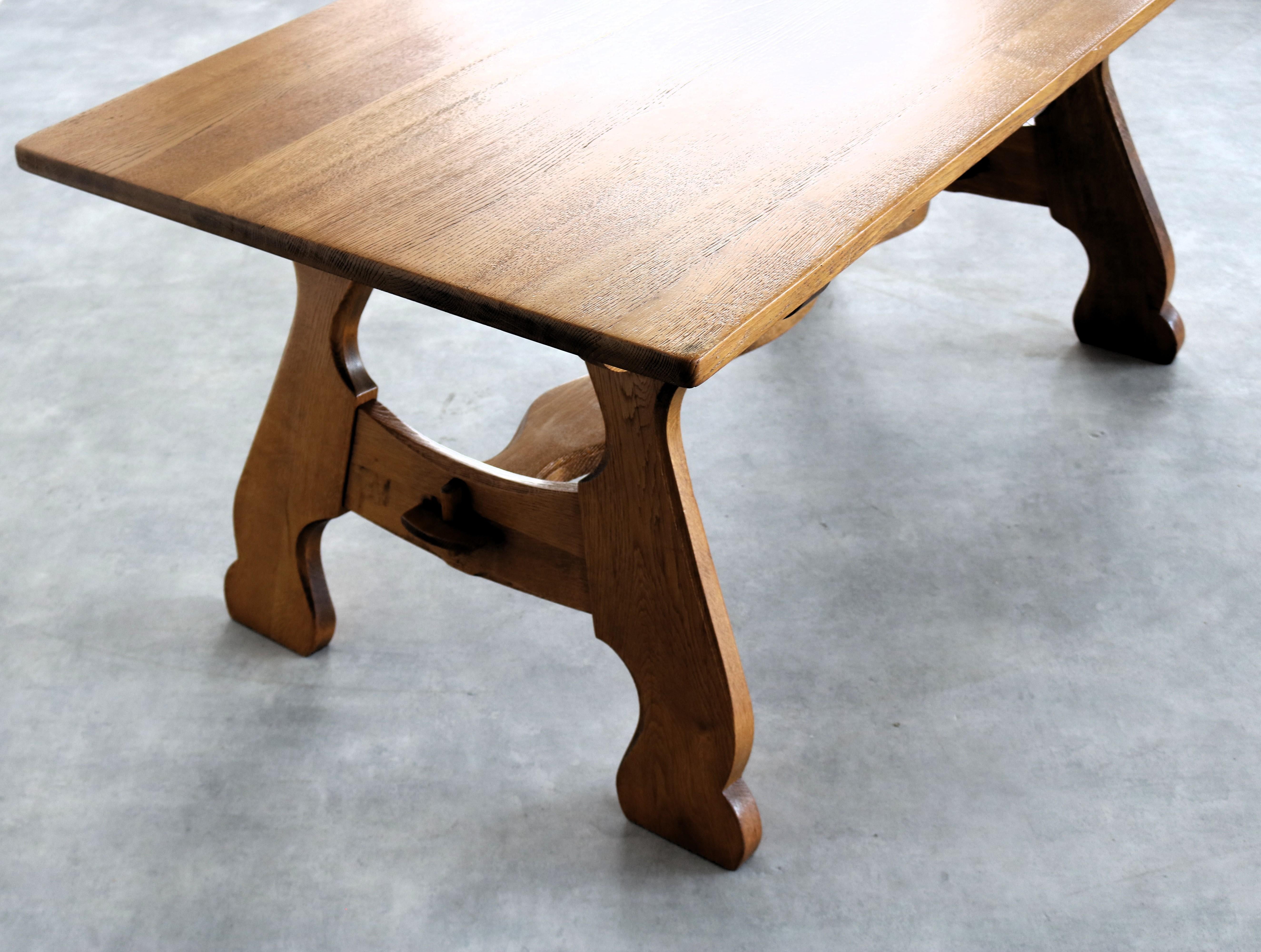brutalist dining table  vintage table  50s  oak For Sale 1
