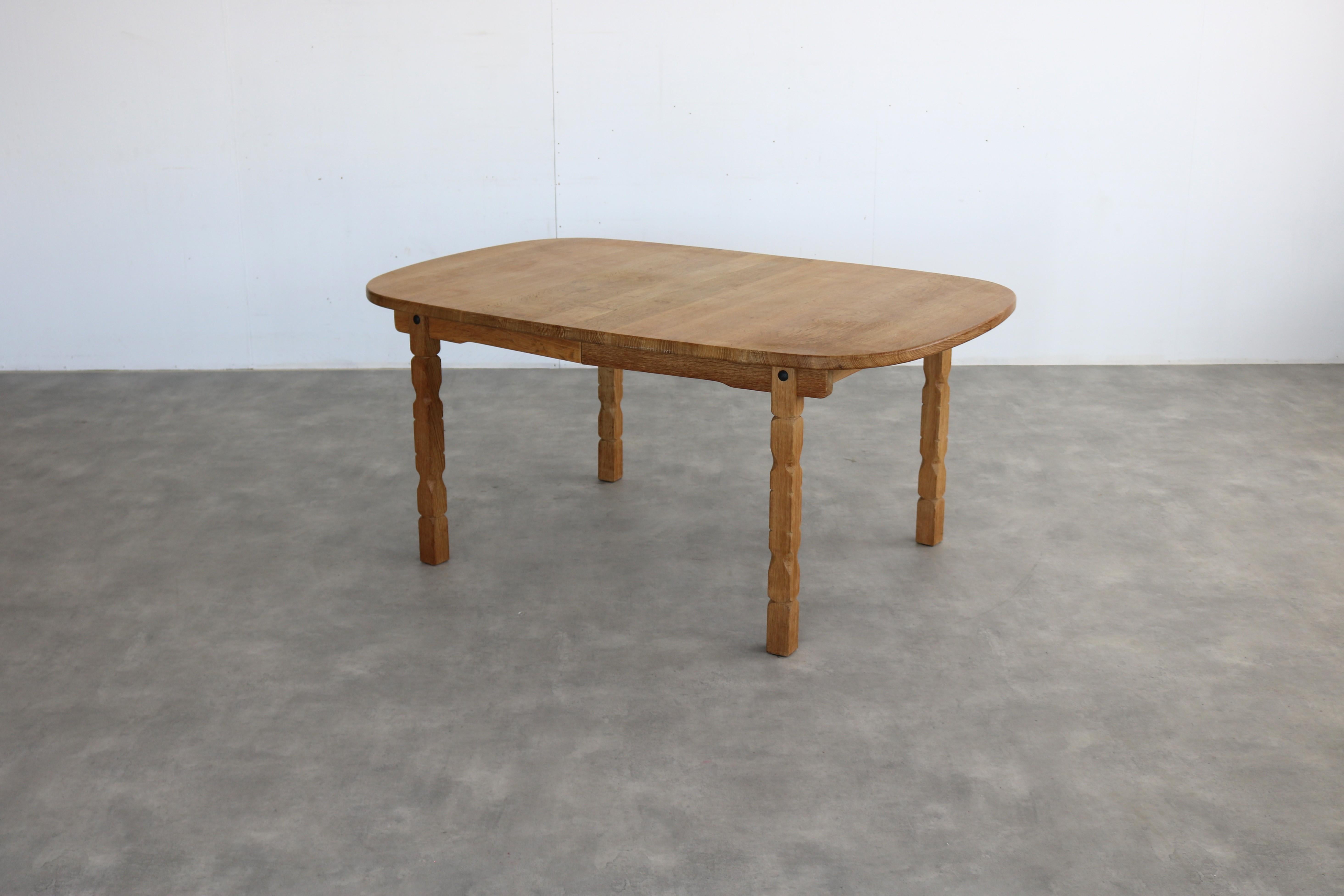 Danish brutalist dining table  vintage table  oak For Sale