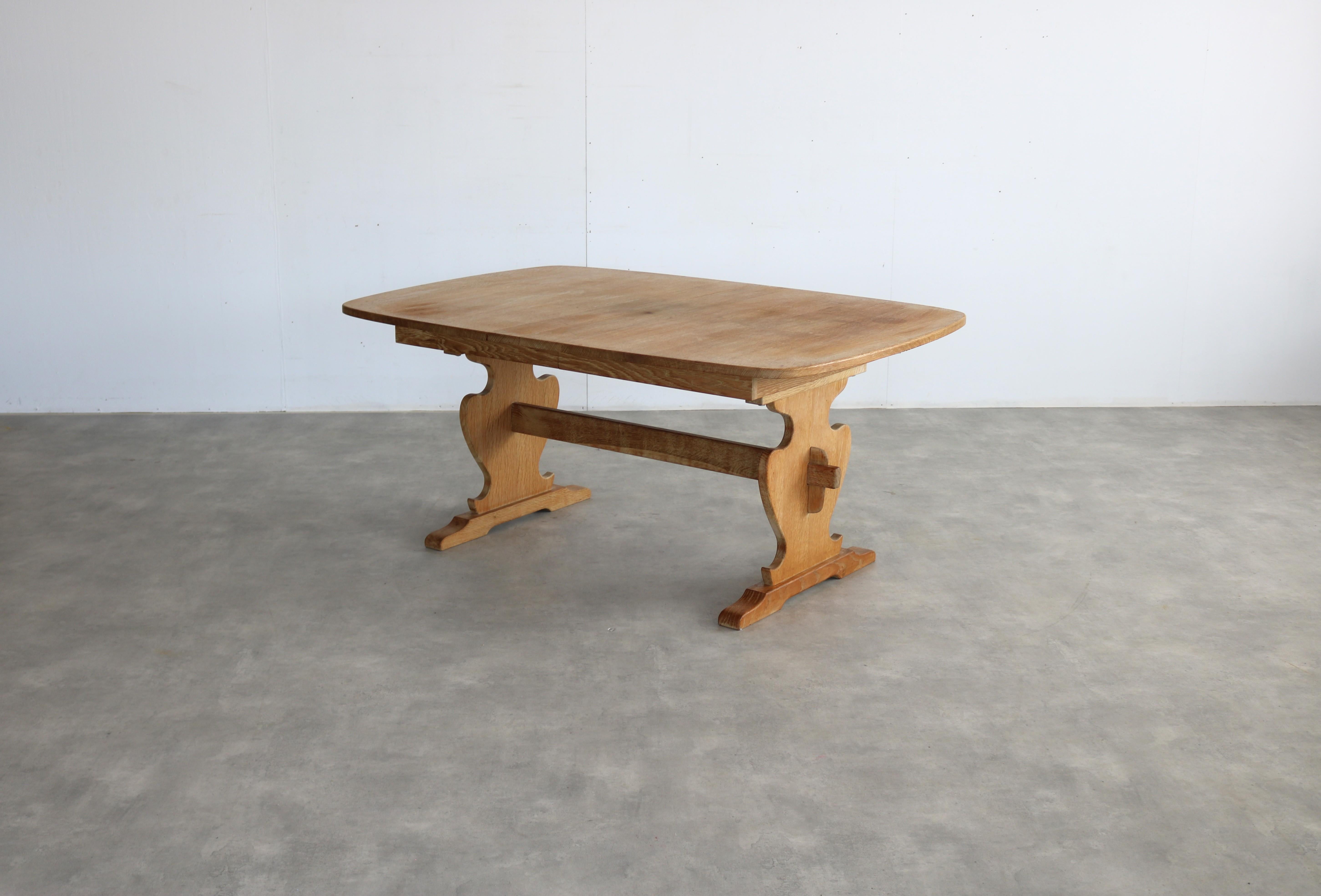Danish brutalist dining table  vintage table  oak For Sale