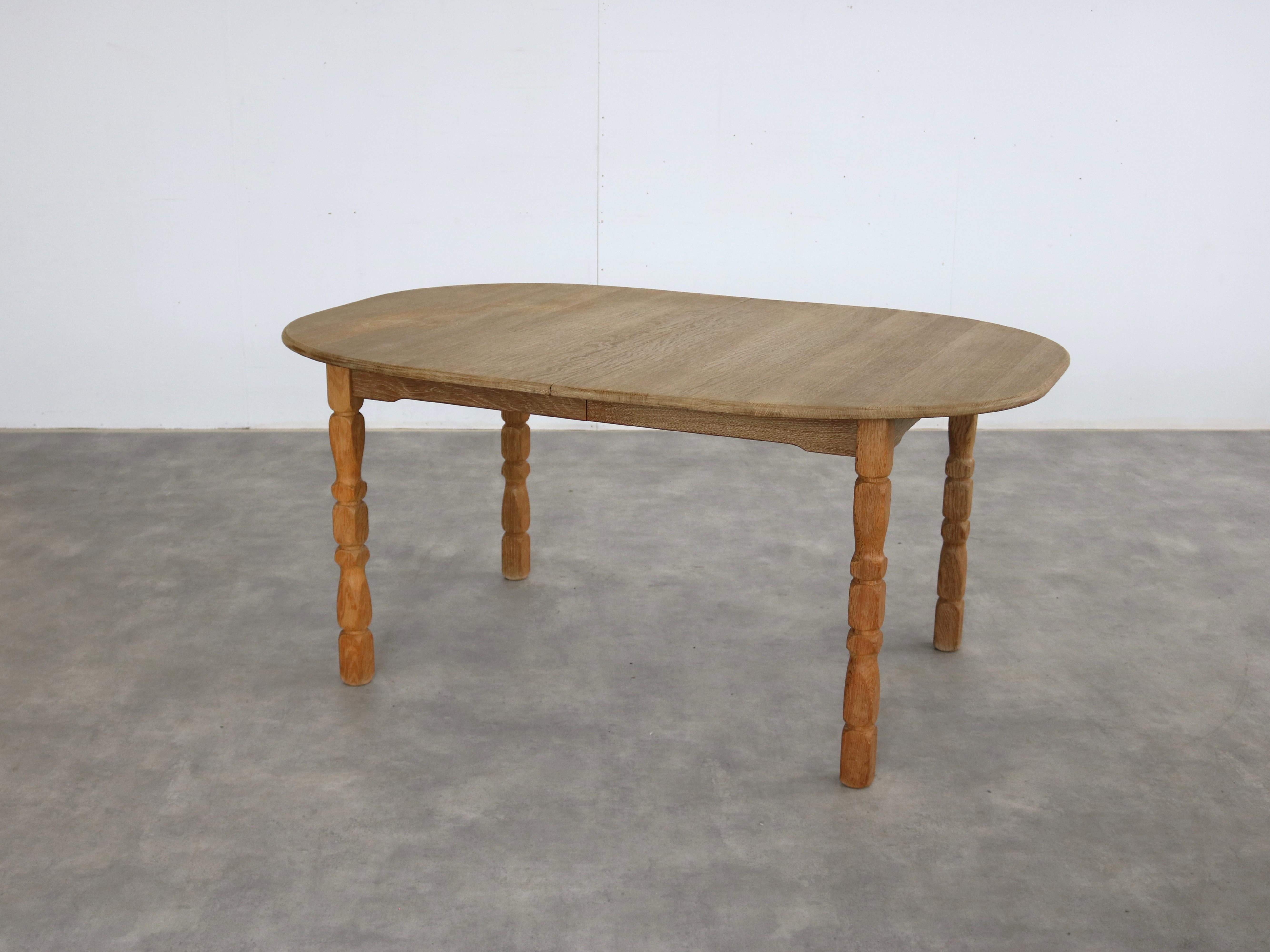 Danish brutalist dining table  vintage table  oak For Sale