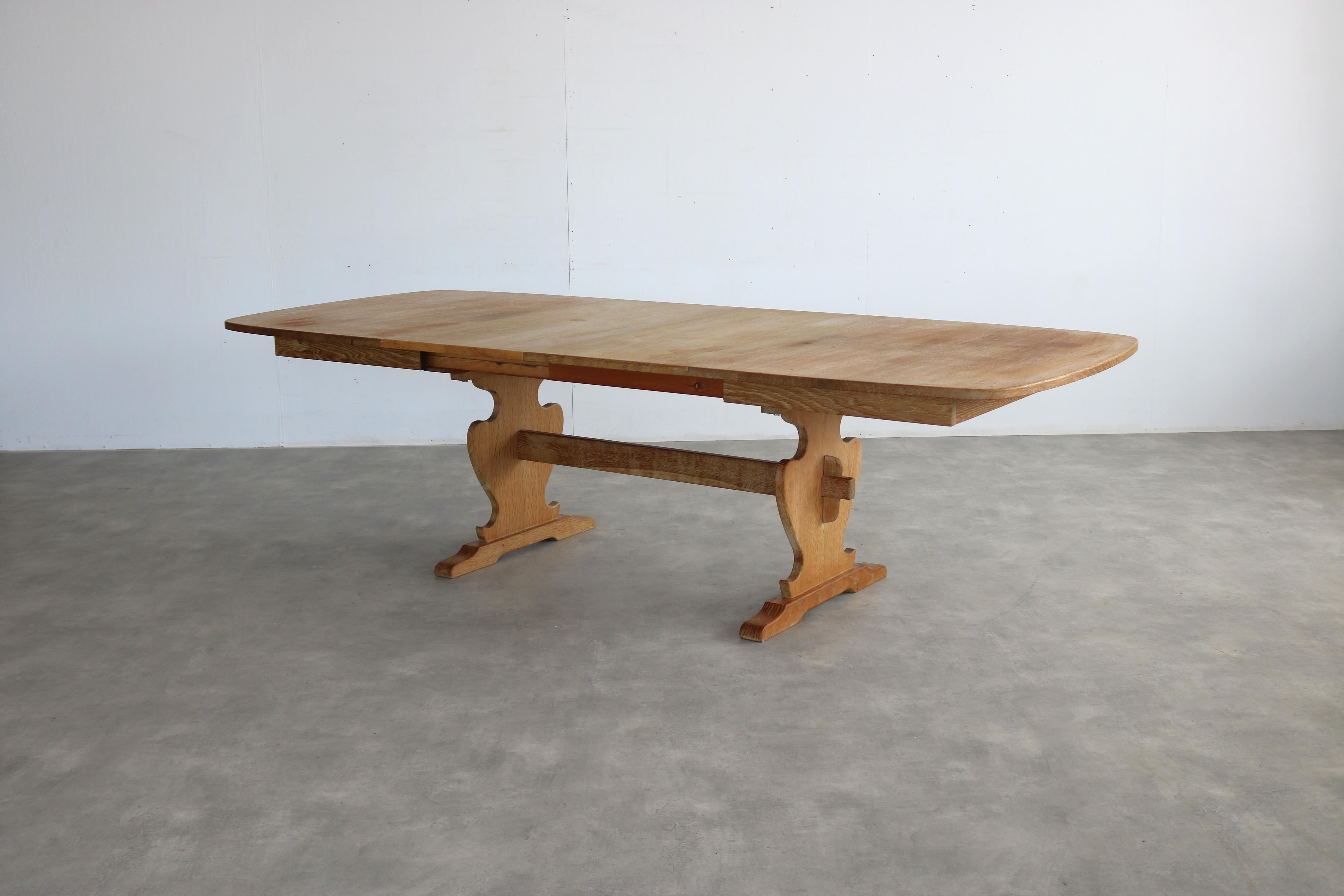 brutalist dining table  vintage table  oak For Sale 3