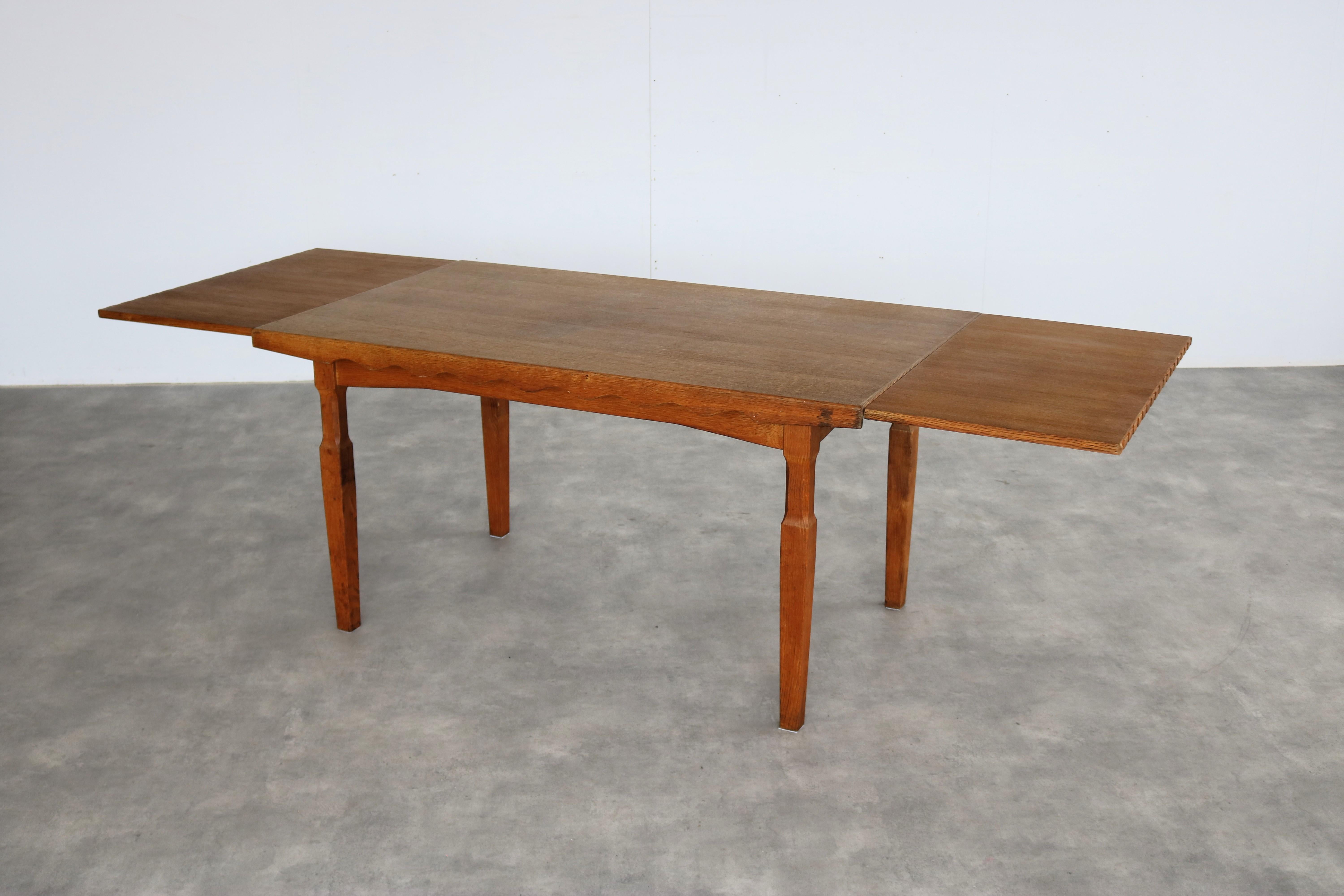 brutalist dining table  vintage table  oak  Kjaernulf For Sale 5