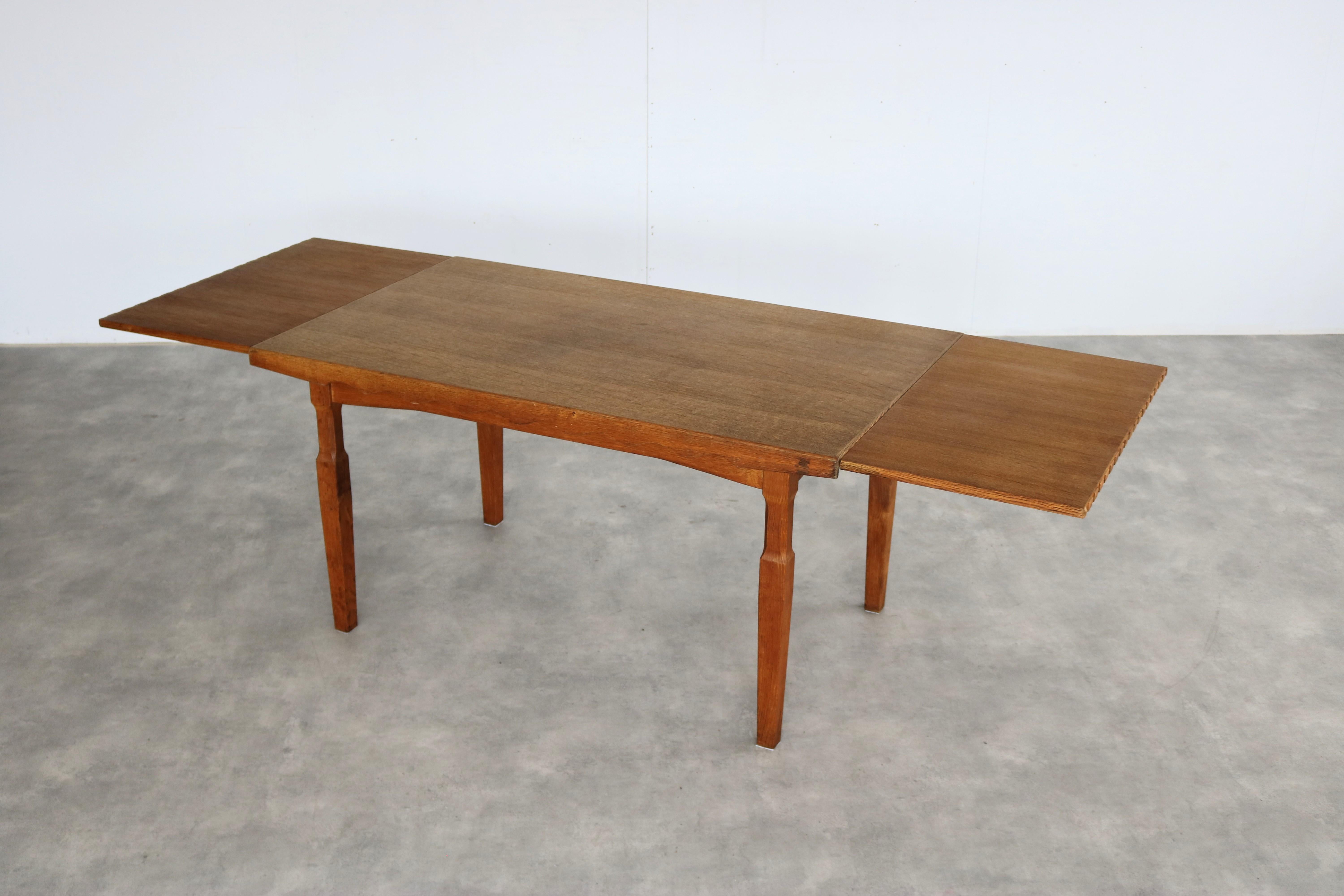 brutalist dining table  vintage table  oak  Kjaernulf For Sale 6
