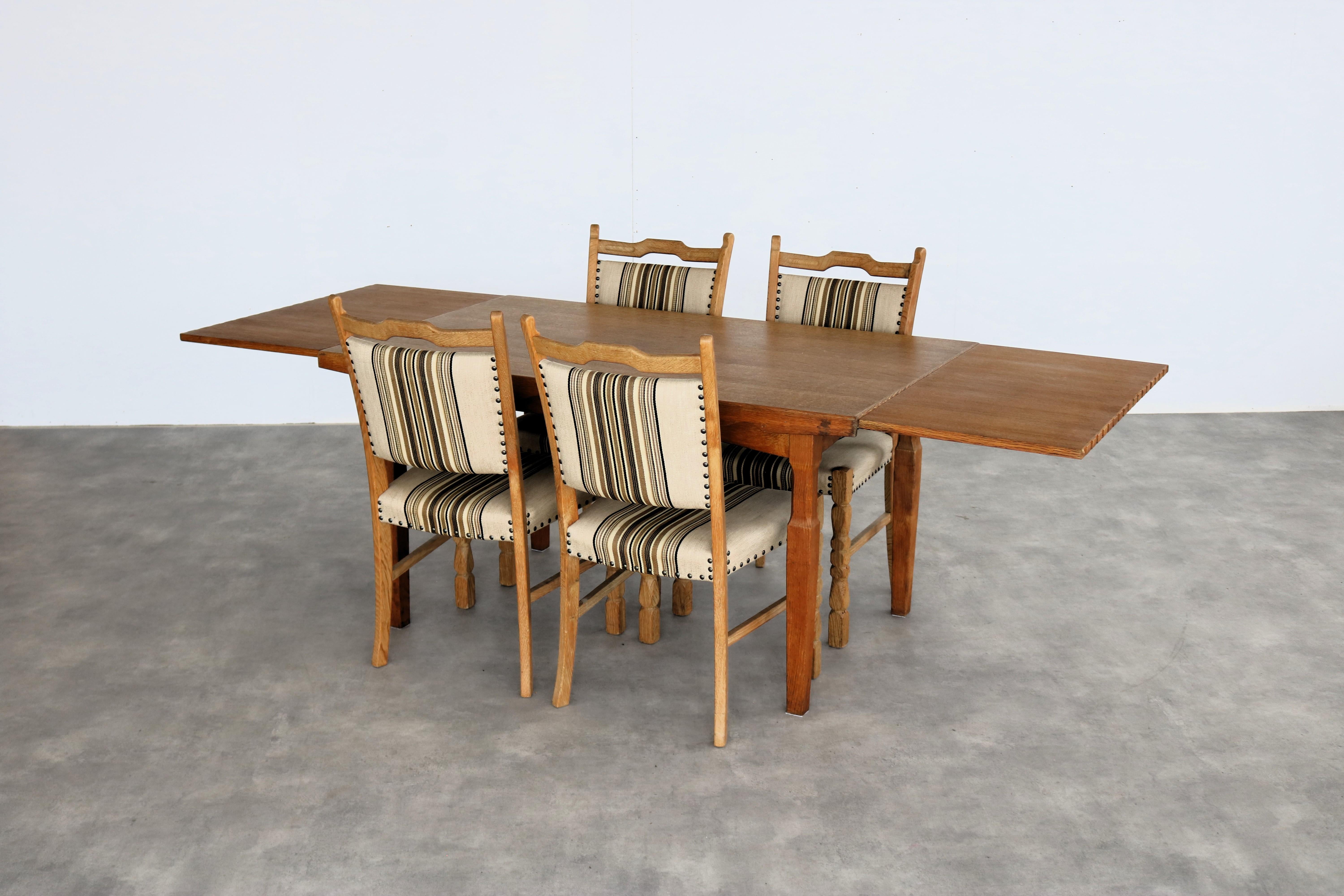 brutalist dining table  vintage table  oak  Kjaernulf For Sale 8