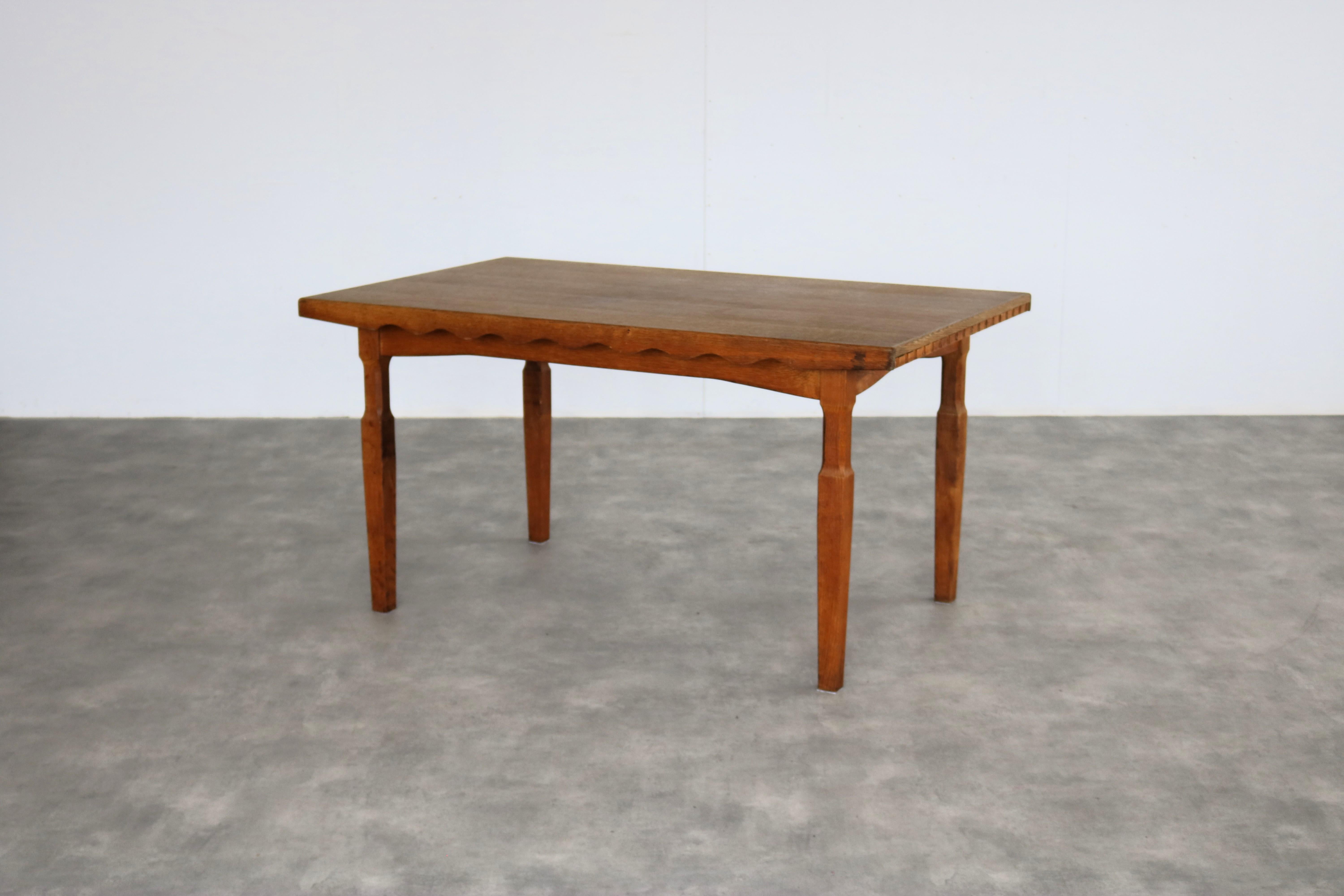 Danish brutalist dining table  vintage table  oak  Kjaernulf For Sale