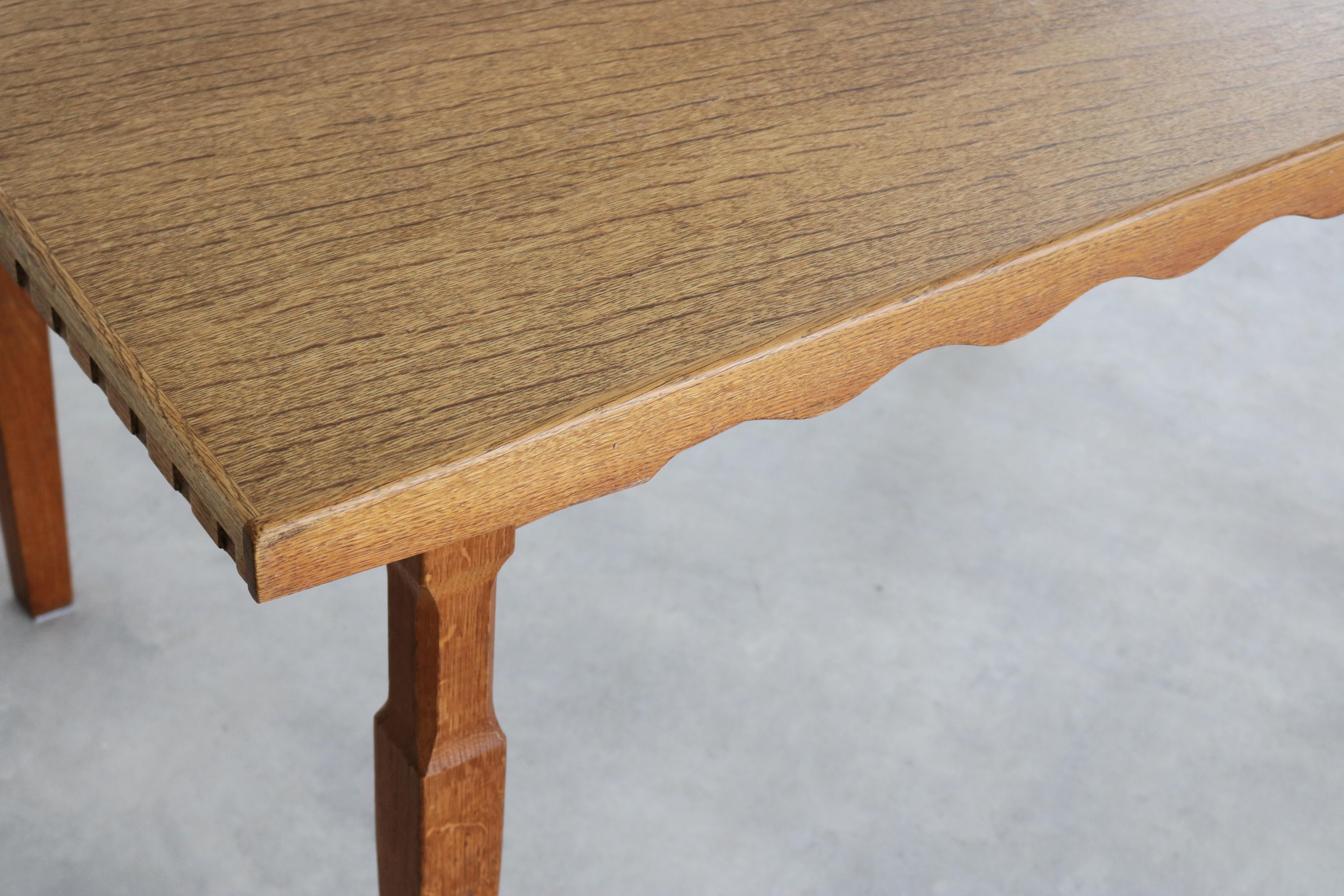brutalist dining table  vintage table  oak  Kjaernulf For Sale 1