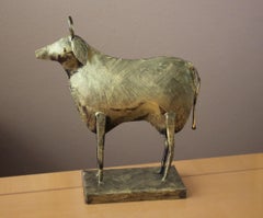 Brutalist Direct Metal Bull Sculpture Yahweh, Gilt Polychroming Stock Market