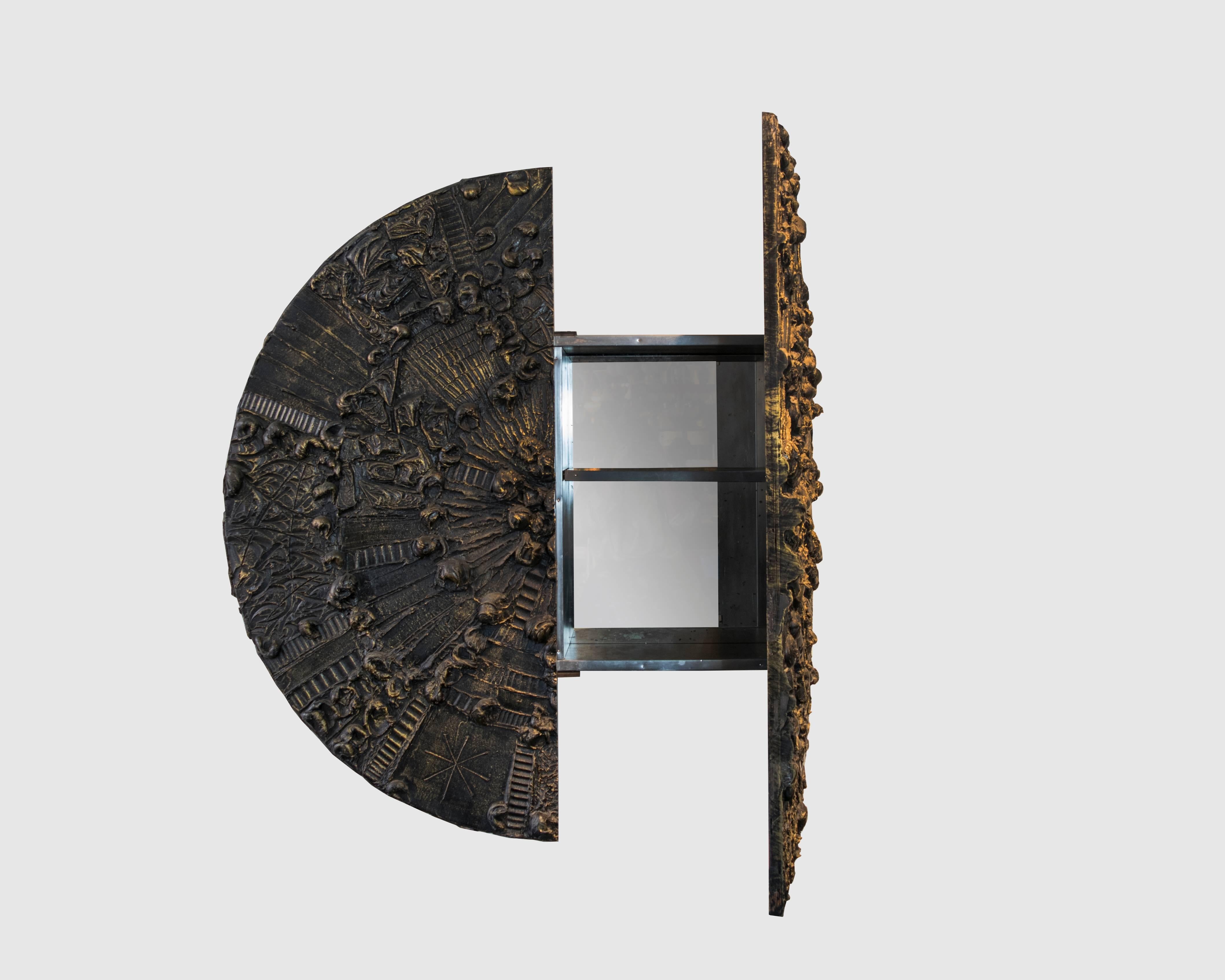 Mid-20th Century Bronze Brutalist Disc Bar in the Style of Paul Evans For Sale