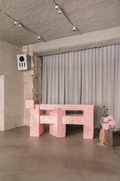 Brutalist Dj Booth in Pink, Contemporary Musical Deck Table