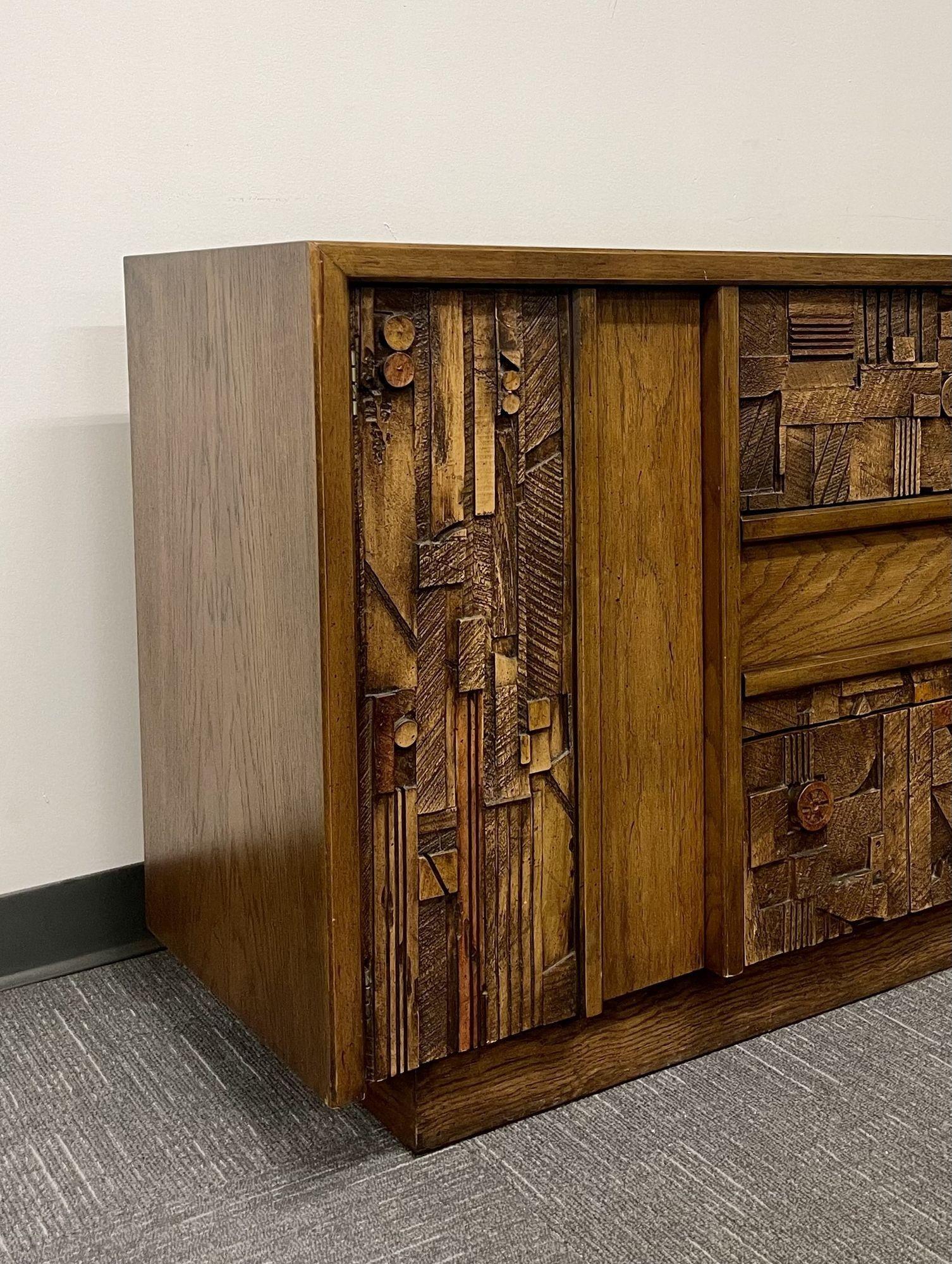 Wood Brutalist Dresser, Chest or Commode by Lane, Mid-Century Modern