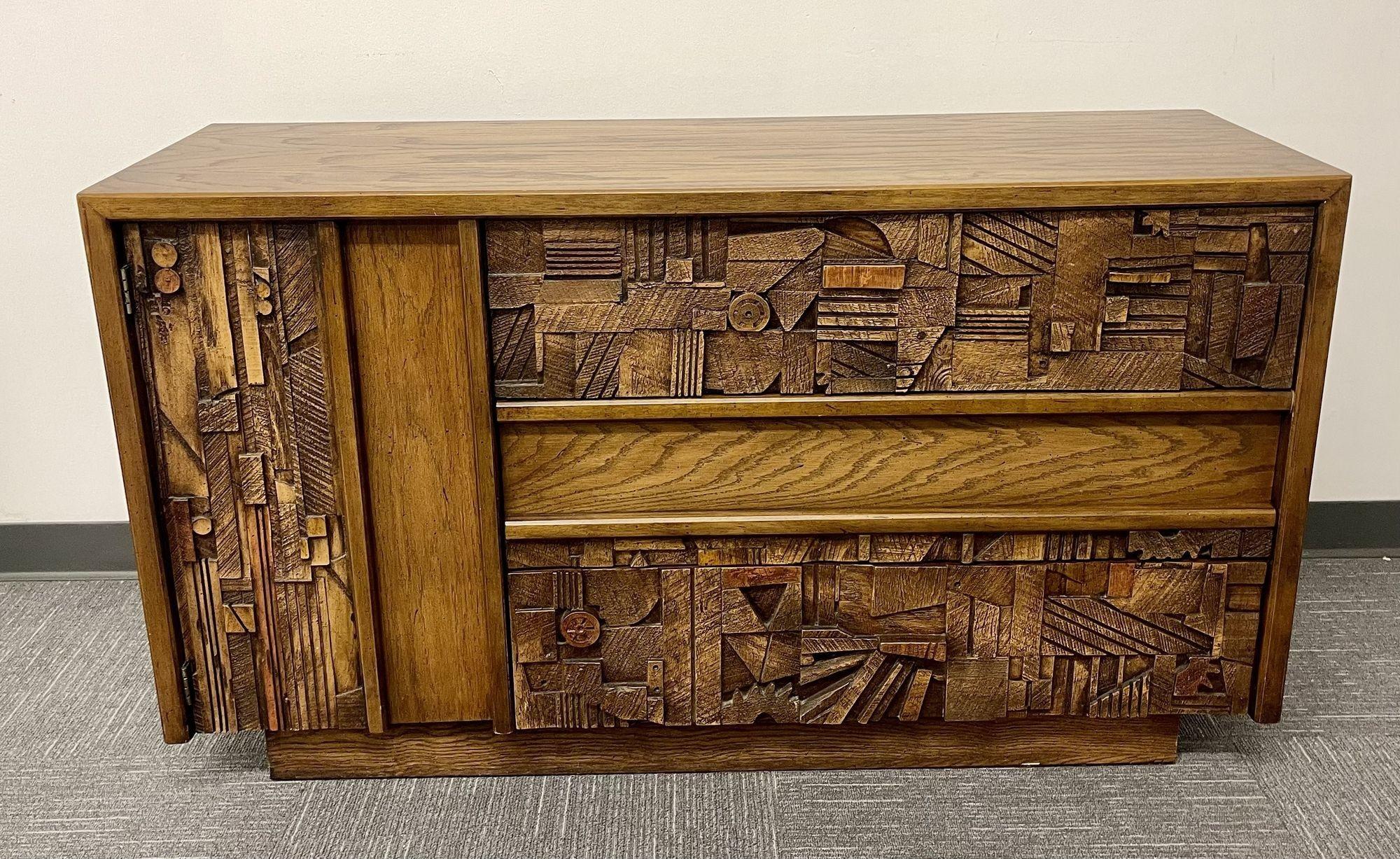 Brutalist Dresser, Chest or Commode by Lane, Mid-Century Modern 1