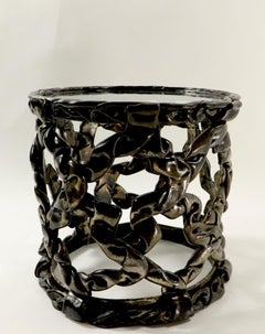 Brutalist Drum Table of Resin and Glass