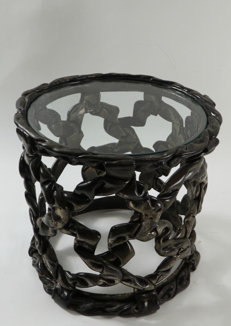 Brutalist Drum Table of Resin and Glass 1