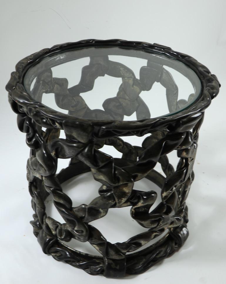 Brutalist Drum Table of Resin and Glass 3