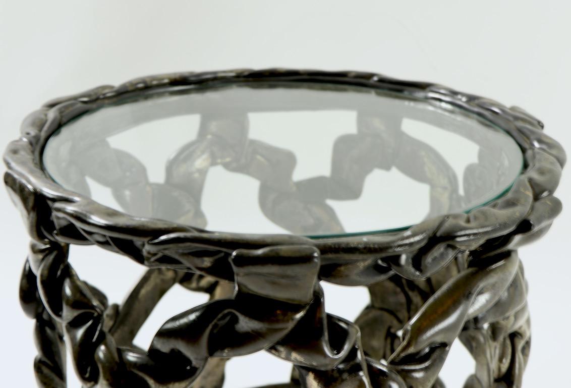 Brutalist Drum Table of Resin and Glass 4