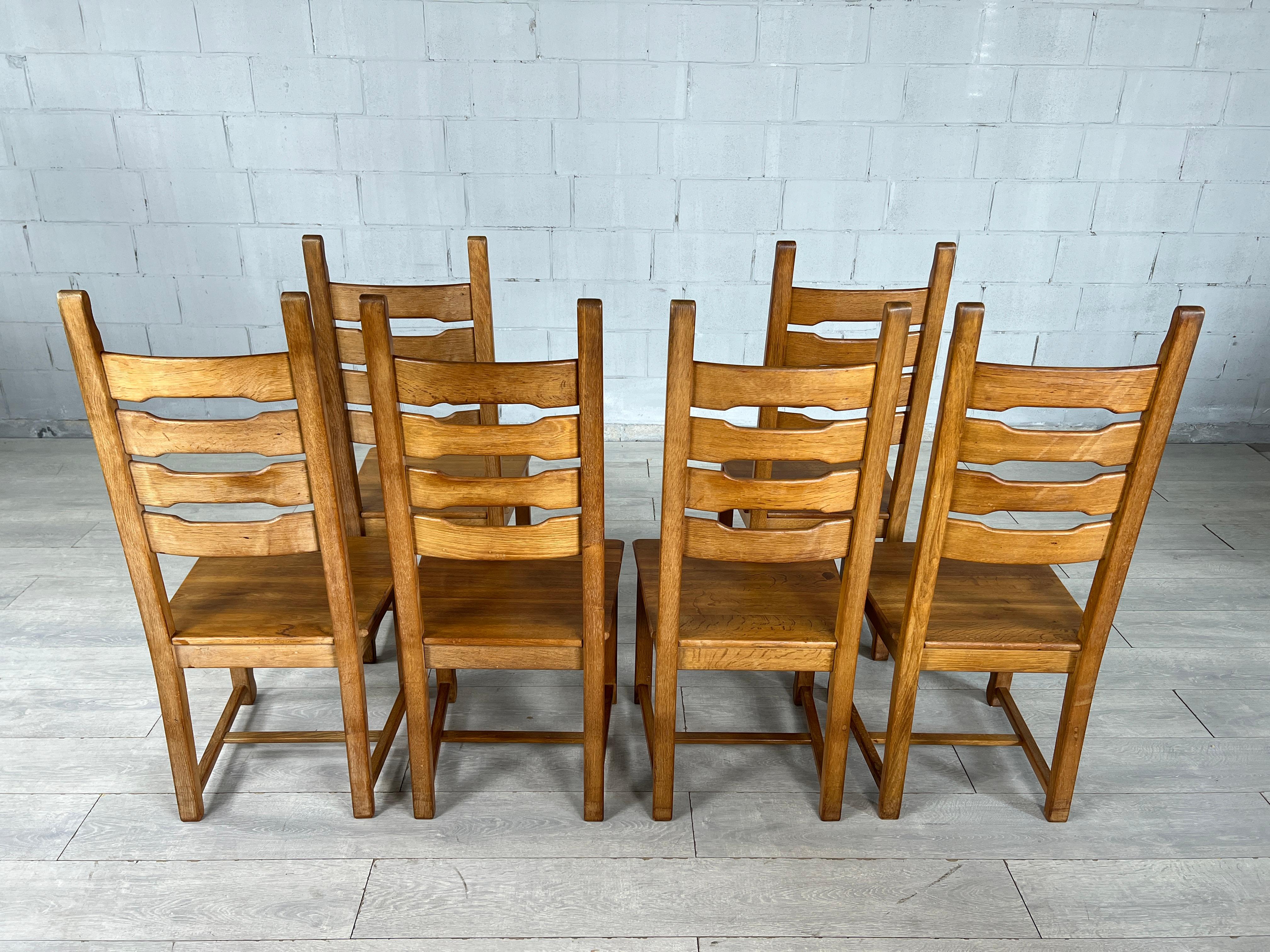 Brutalist Dutch Ladder Back Dining Chairs - 6er Set (Niederländisch) im Angebot