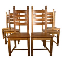Brutalist Dutch Ladder Back Dining Chairs - 6er Set
