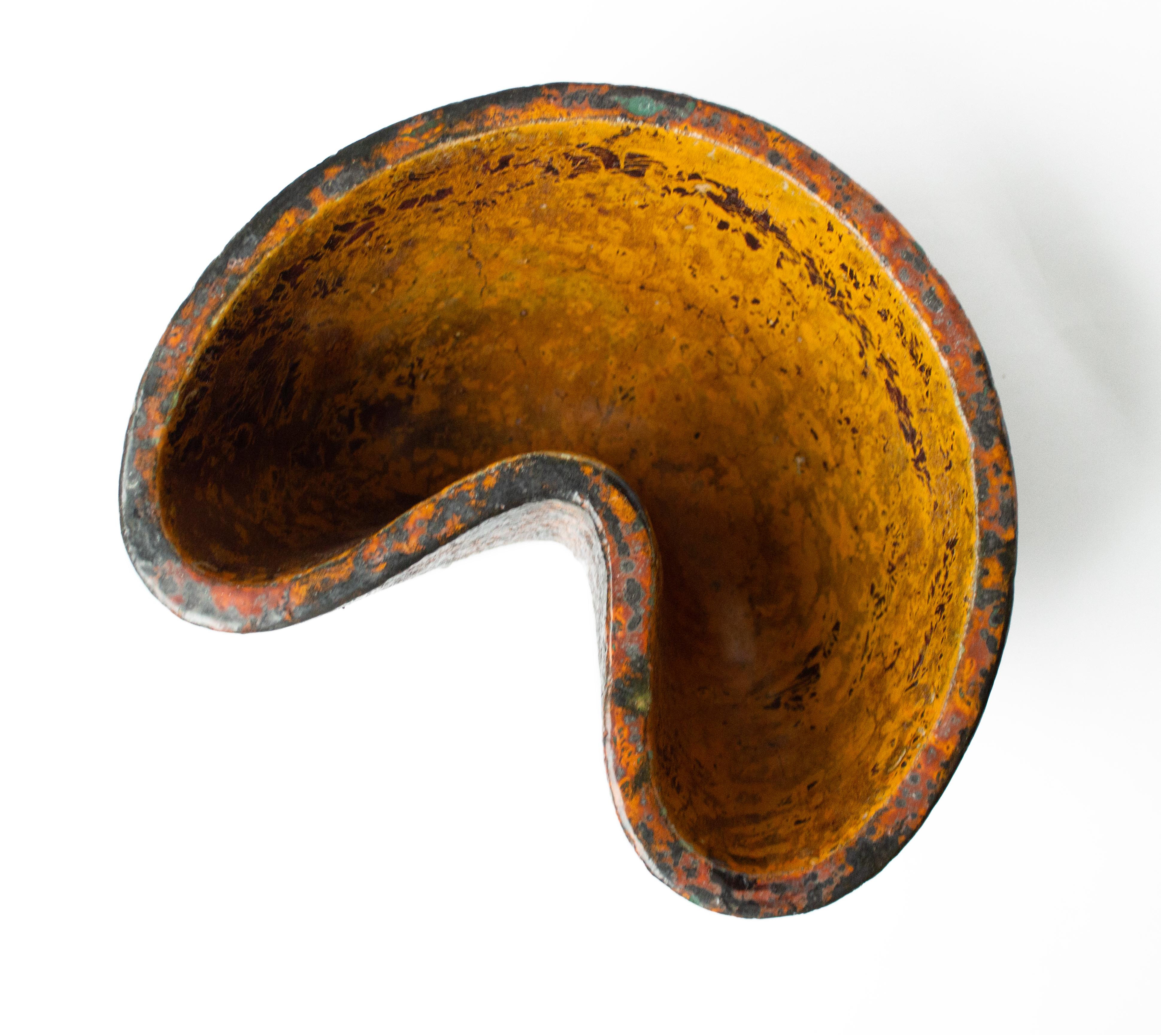 Brutalist Earthenware Vase in Yellow, and Orange by Hans Hedberg, Biot France For Sale 5