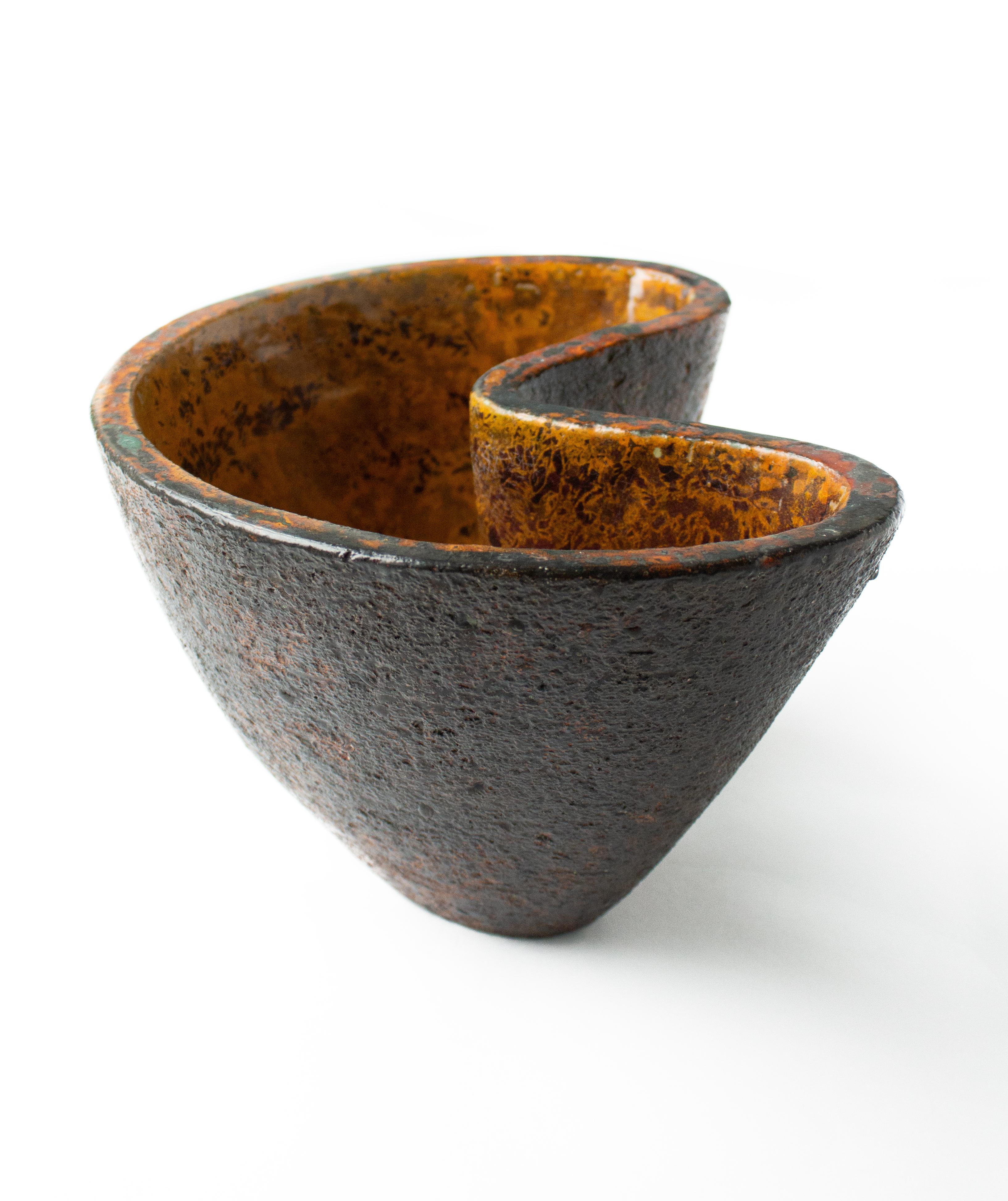 French Brutalist Earthenware Vase in Yellow, and Orange by Hans Hedberg, Biot France For Sale