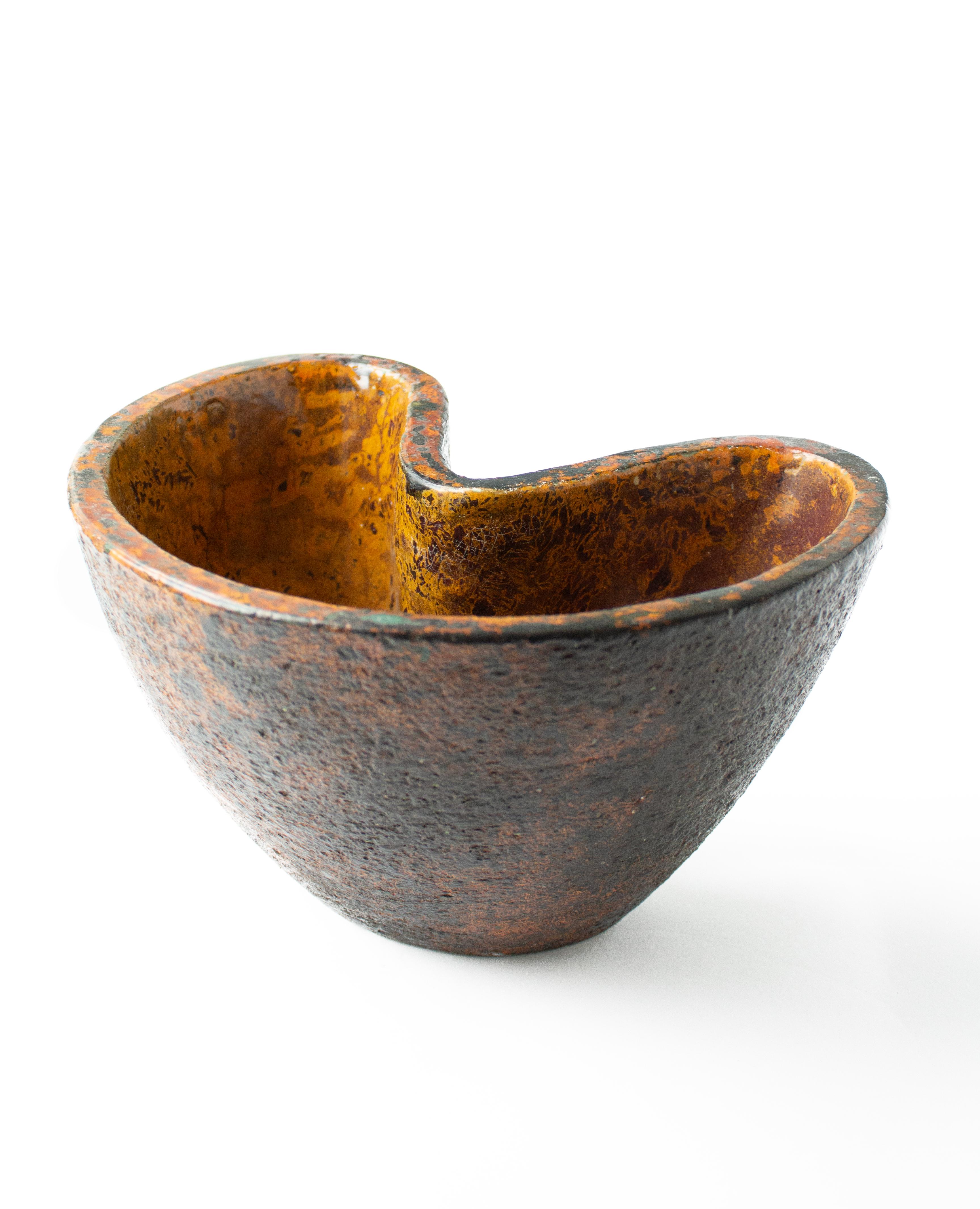 Hand-Crafted Brutalist Earthenware Vase in Yellow, and Orange by Hans Hedberg, Biot France For Sale