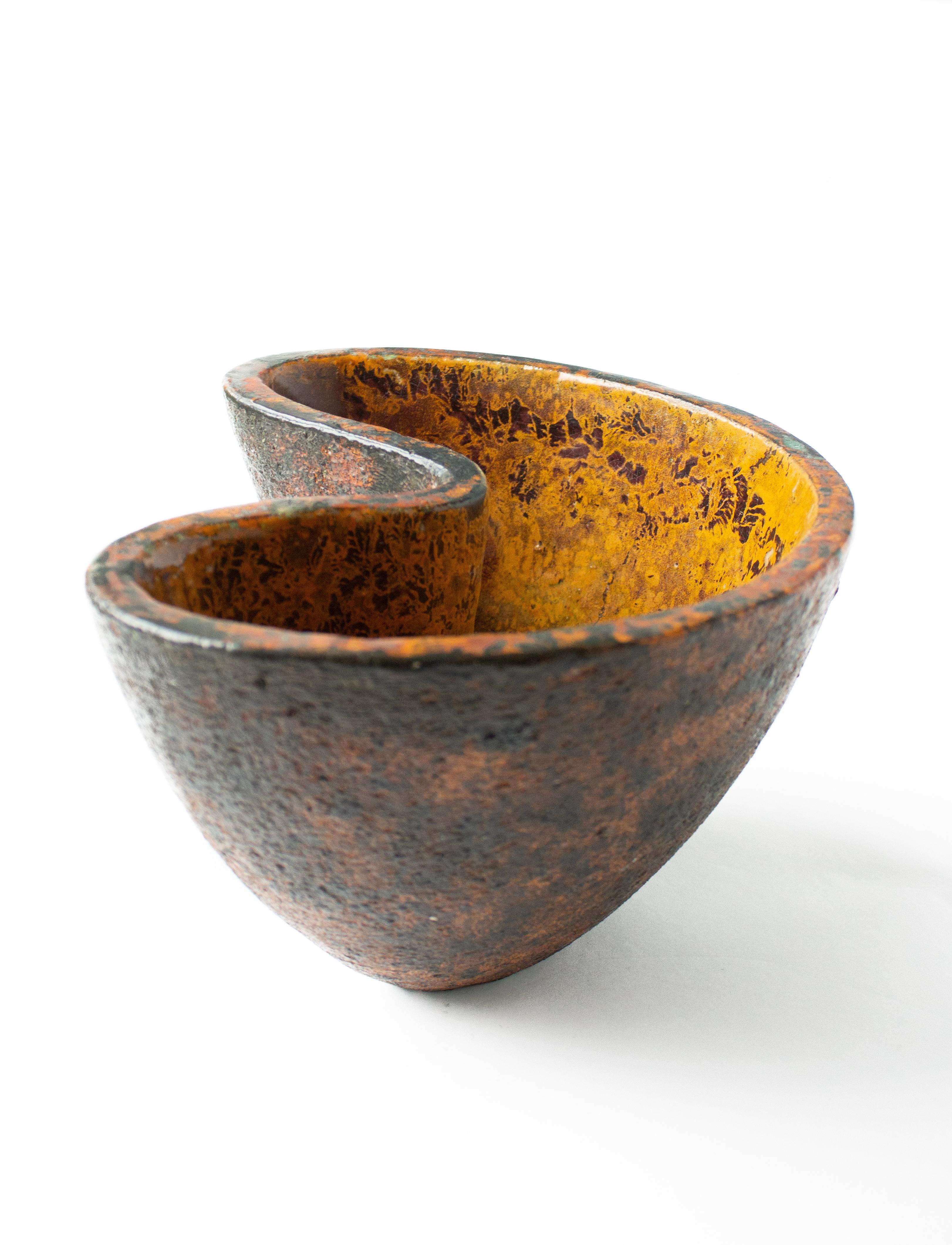 Mid-20th Century Brutalist Earthenware Vase in Yellow, and Orange by Hans Hedberg, Biot France For Sale