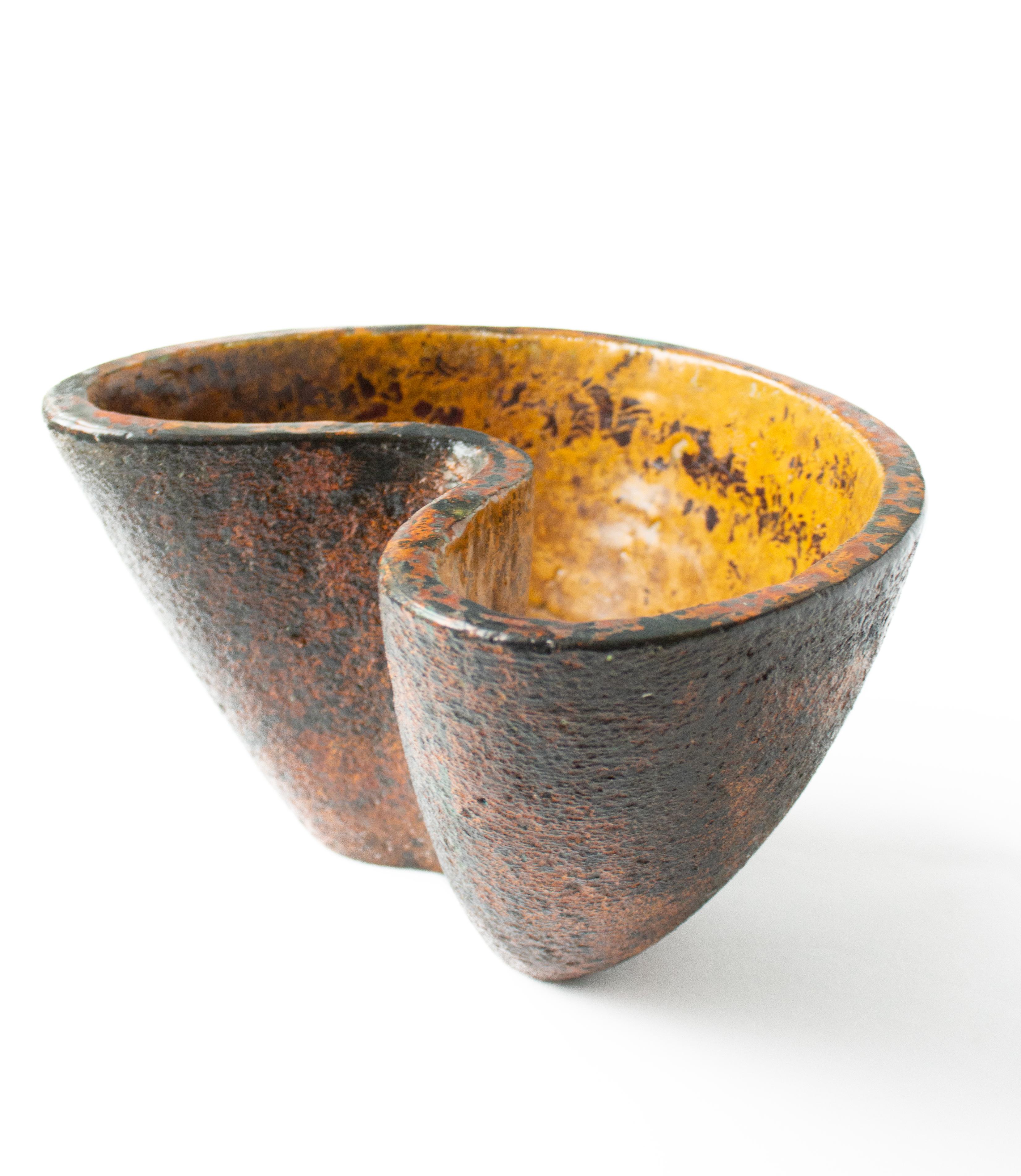 Brutalist Earthenware Vase in Yellow, and Orange by Hans Hedberg, Biot France For Sale 1