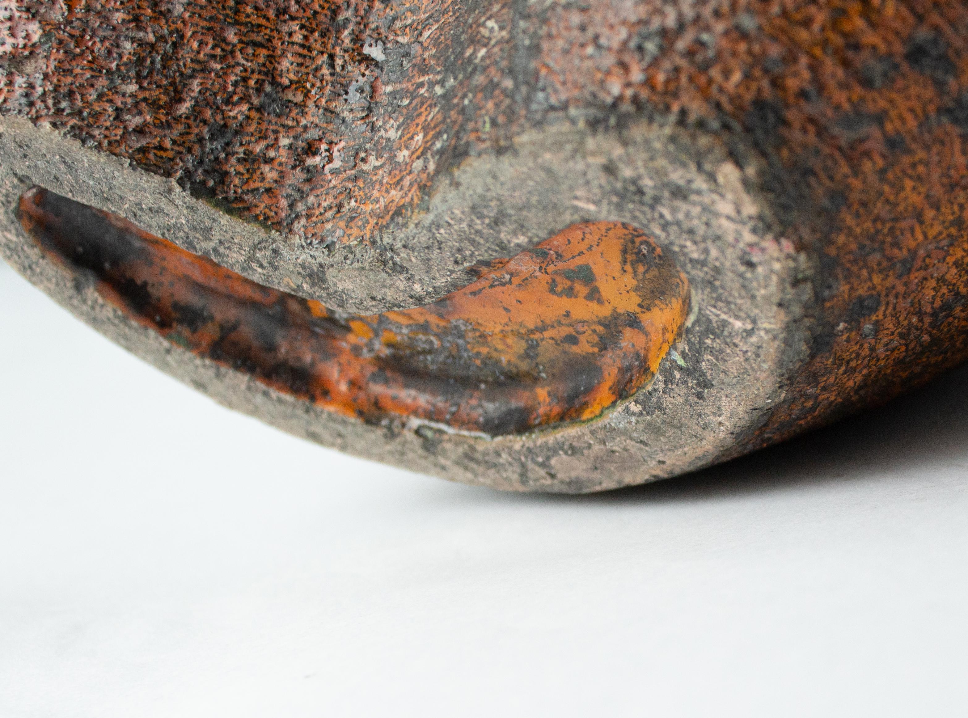 Brutalist Earthenware Vase in Yellow, and Orange by Hans Hedberg, Biot France For Sale 3