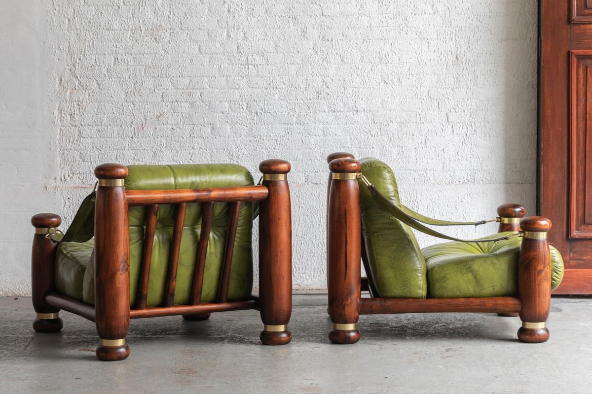 green leather chairs