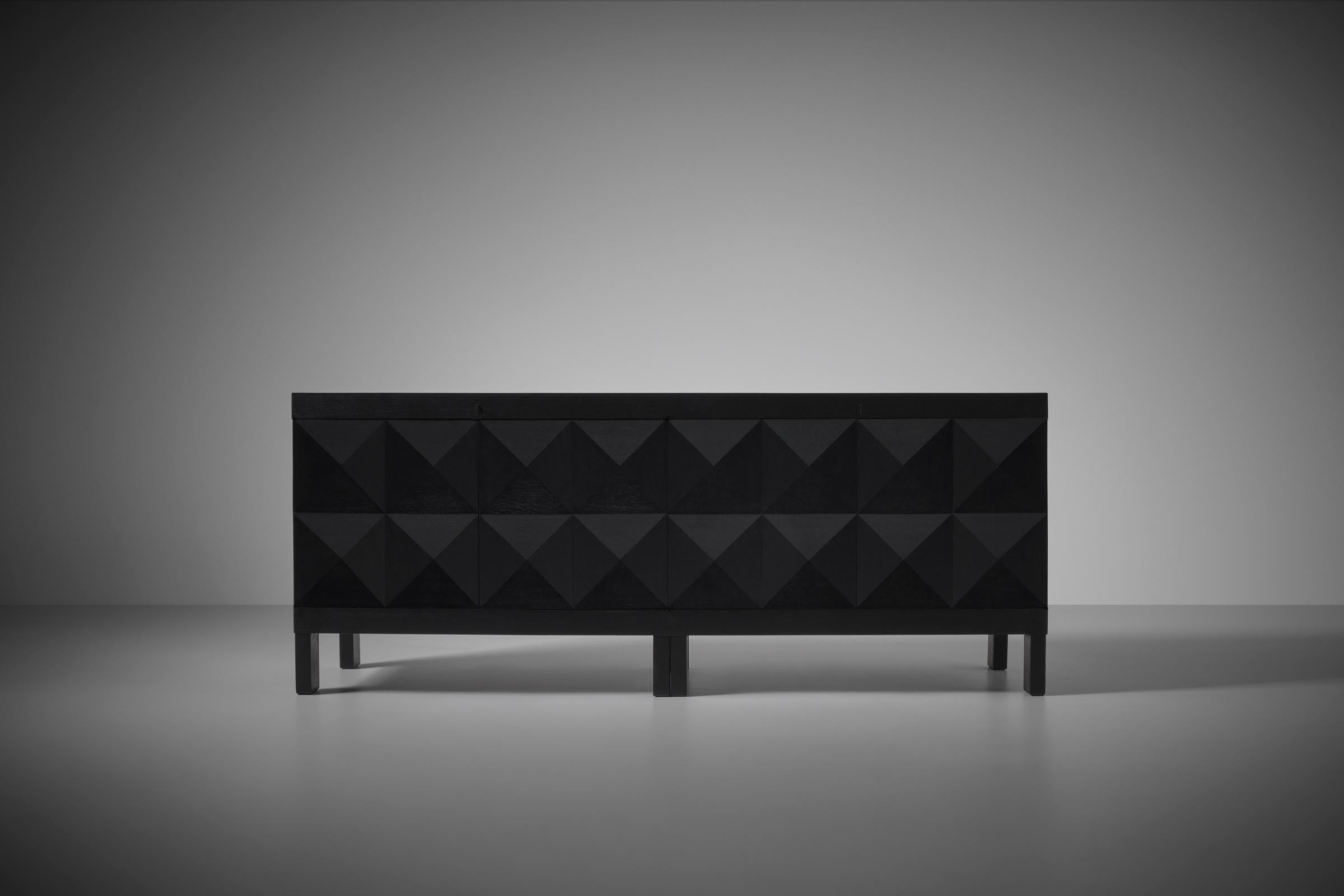 Mid-Century Modern Brutalist Ebonized Oak Sideboard by J. Batenburg For MI, Belgium 1969