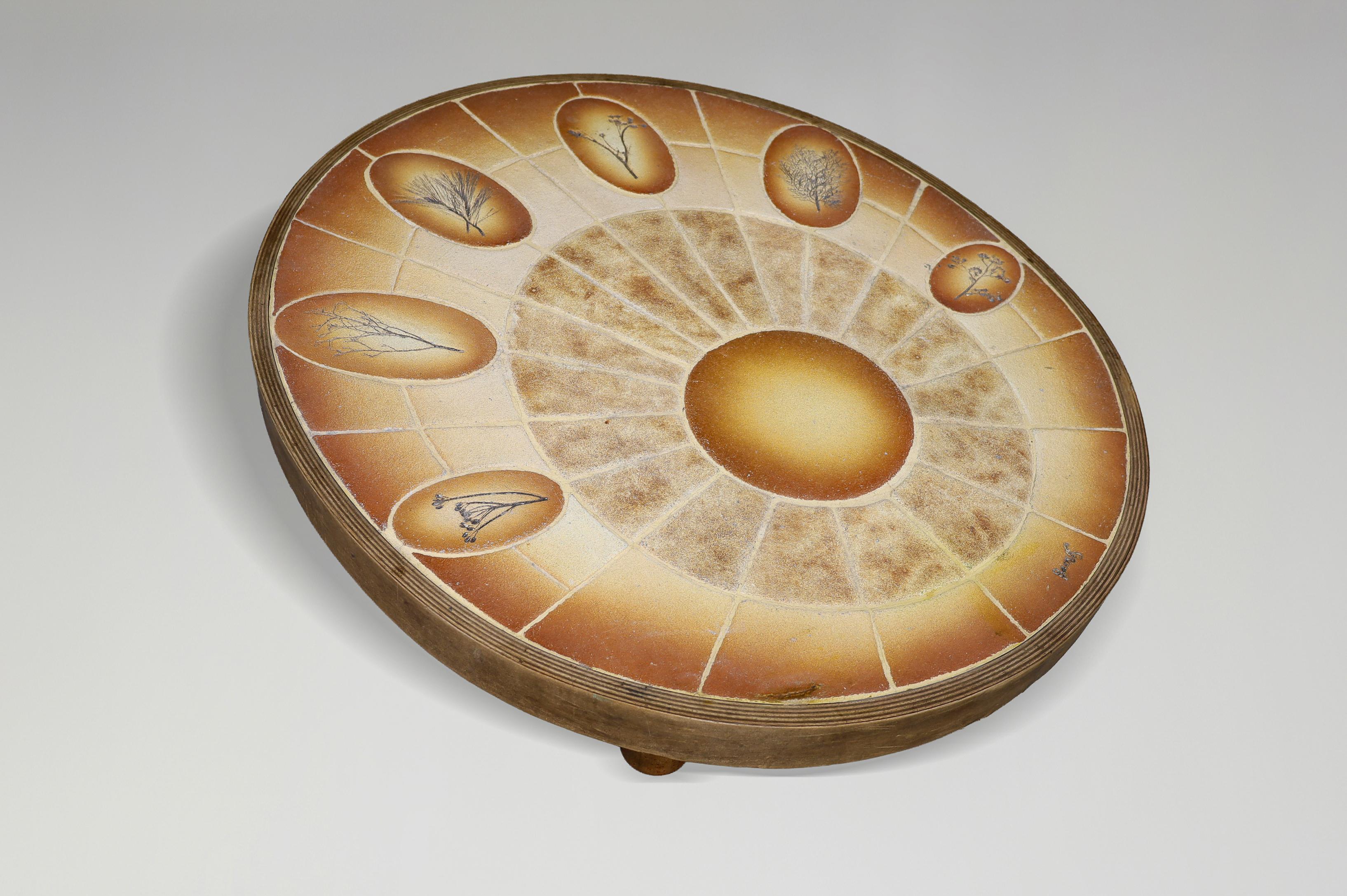 Brutalist Egg-Shaped Vallauris Ceramic Coffee Table by Barrois, France, 1960s For Sale 6