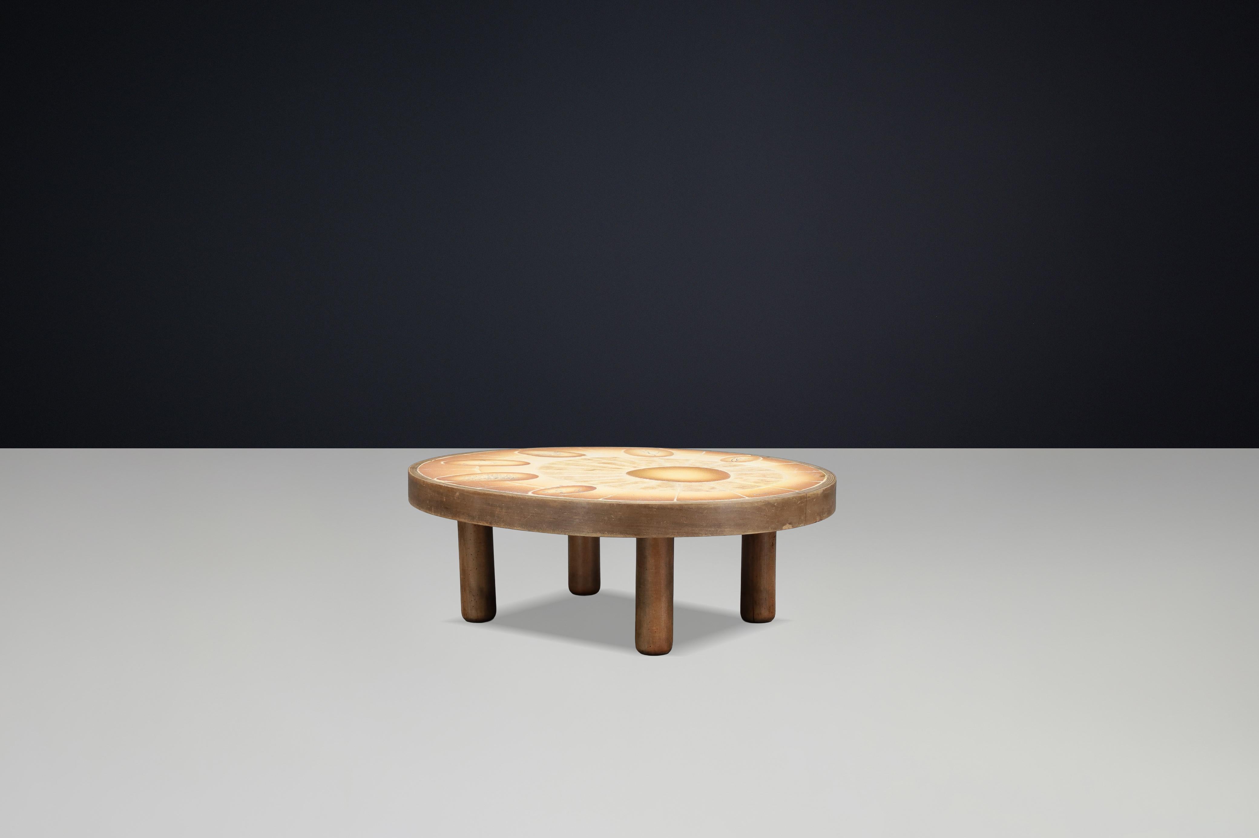 French Brutalist Egg-Shaped Vallauris Ceramic Coffee Table by Barrois, France, 1960s For Sale