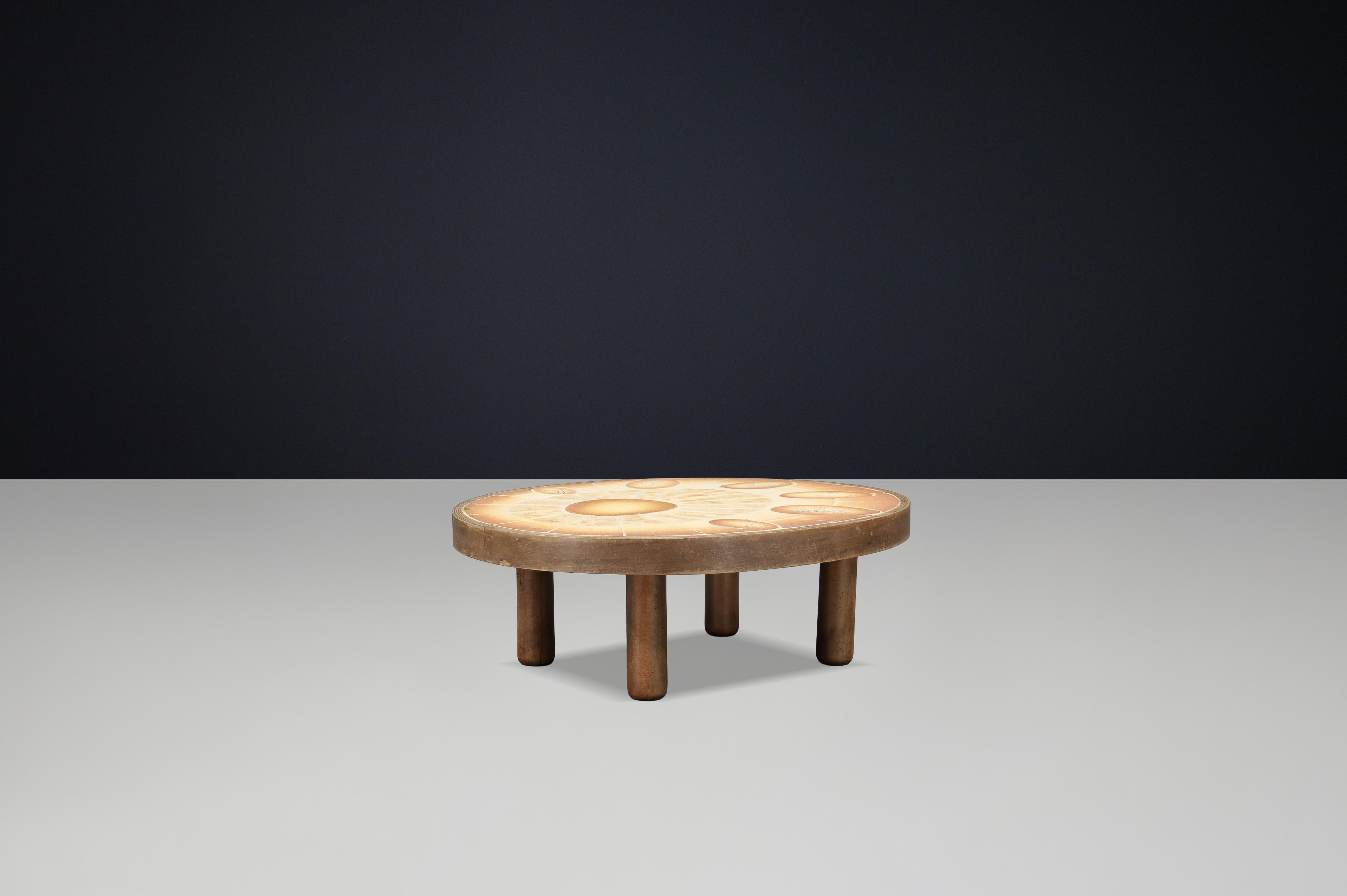 20th Century Brutalist Egg-Shaped Vallauris Ceramic Coffee Table by Barrois, France, 1960s For Sale