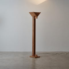 Brutalist Elm Floor Lamp, France, circa 1970s