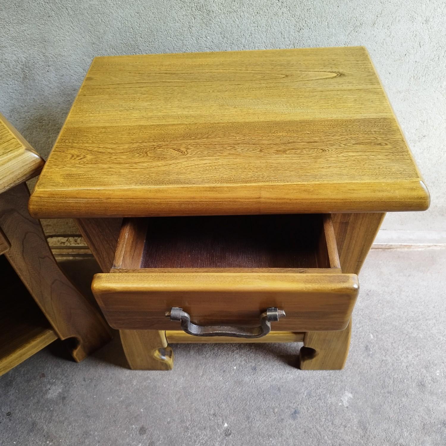 Late 20th Century Brutalist elm night stands