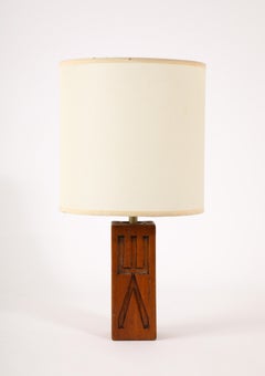 Brutalist Elm Table Lamp, France 1950's