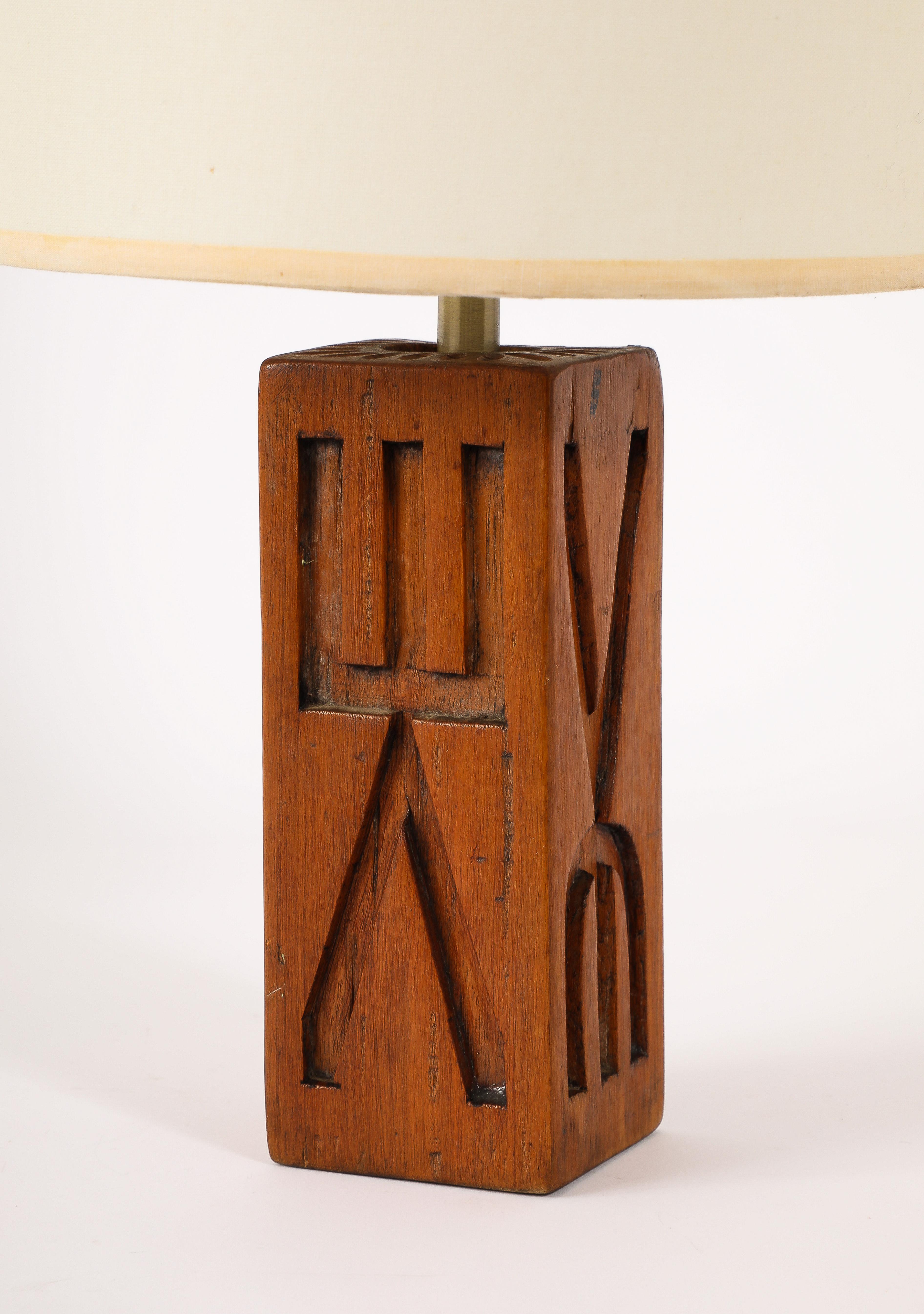 Brutalist Elm Table Lamp, France 1950's In Good Condition For Sale In New York, NY