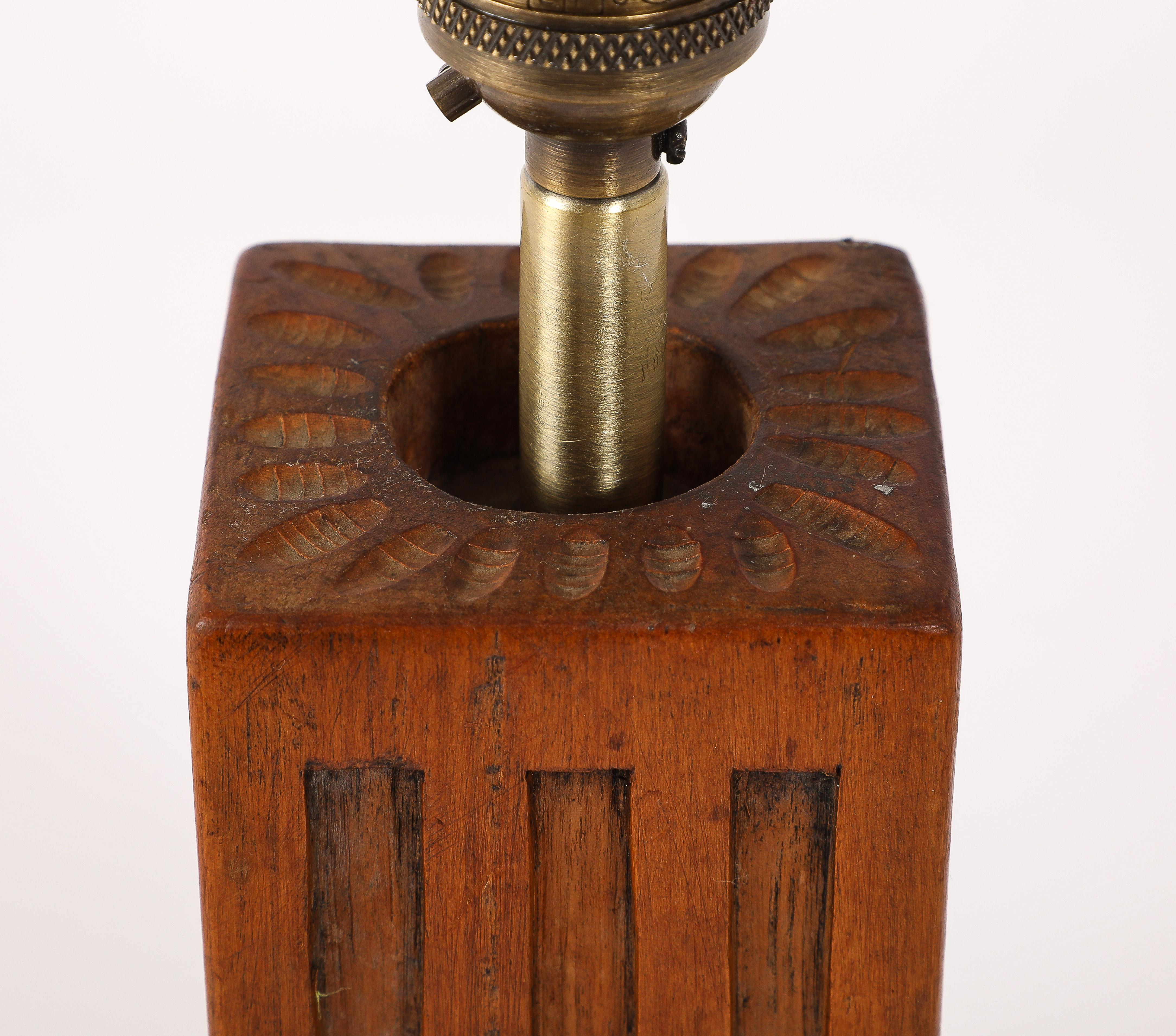 Brutalist Elm Table Lamp, France 1950's For Sale 2
