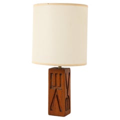 Brutalist Elm Table Lamp, France 1950's