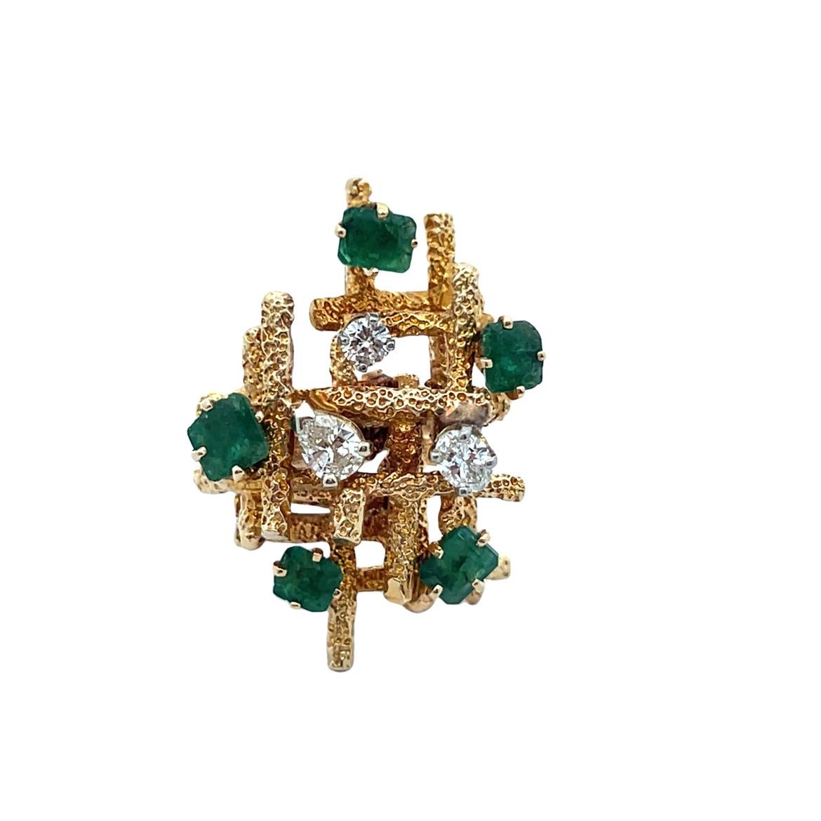 Brutalistischer Smaragd- und Diamantring Damen im Angebot