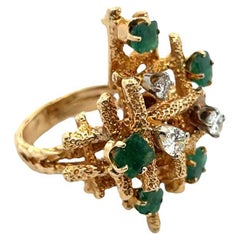 Brutalist Emerald and Diamond Ring