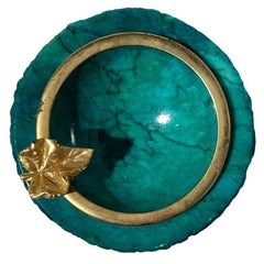 Brutalist Emerald Green & Gold Alabaster Ashtray with Gold Leaf - Made in Italy