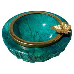 Posacenere brutalista in alabastro verde smeraldo e oro con foglia d'oro - Made in Italy
