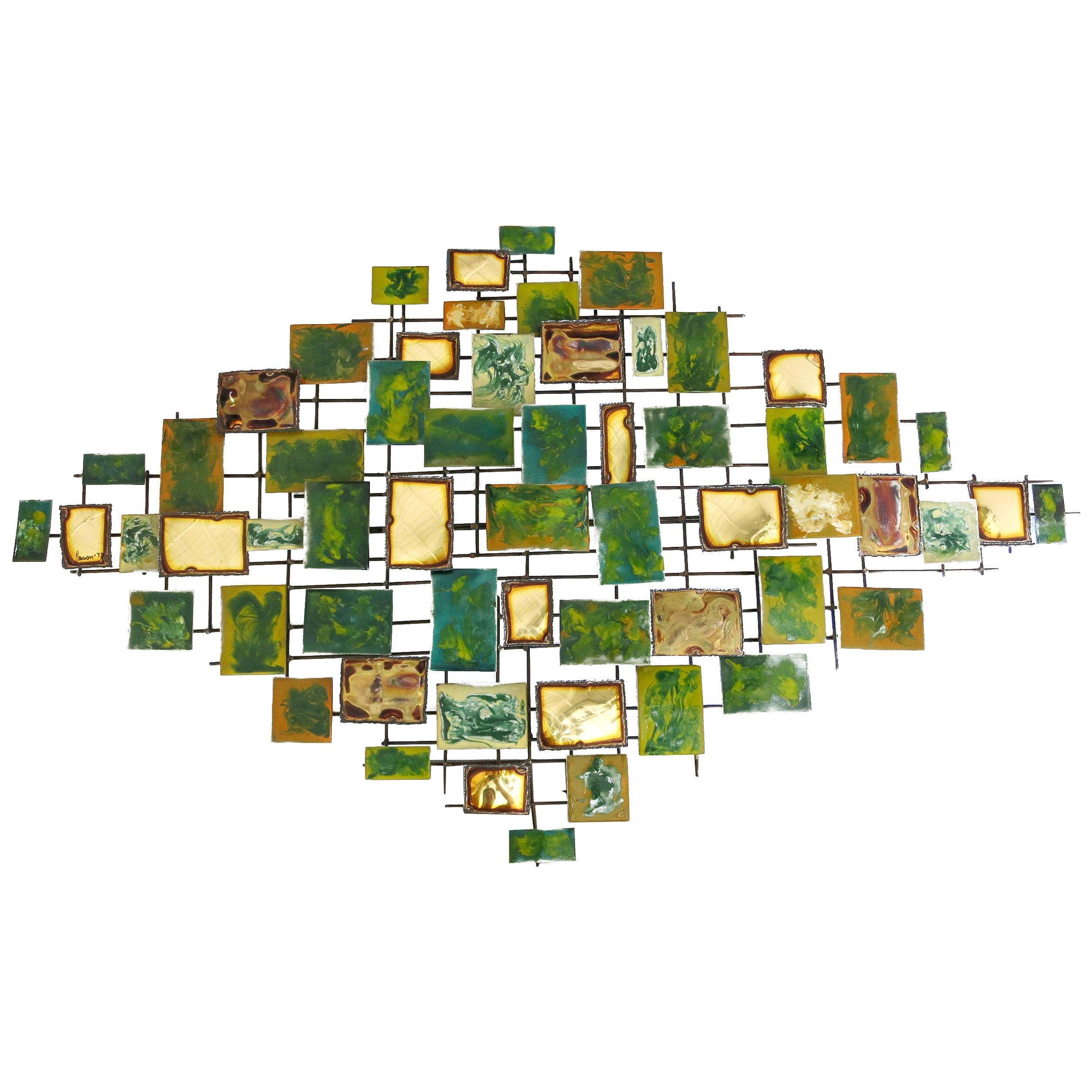 Brutalist Enameled Brass and Bronze Wall Sculpture by Mario Jason