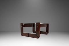 Tavolino brutalista con piano in vetro in Jacaranda, Percival Lafer, Brasile, c.C. 1970