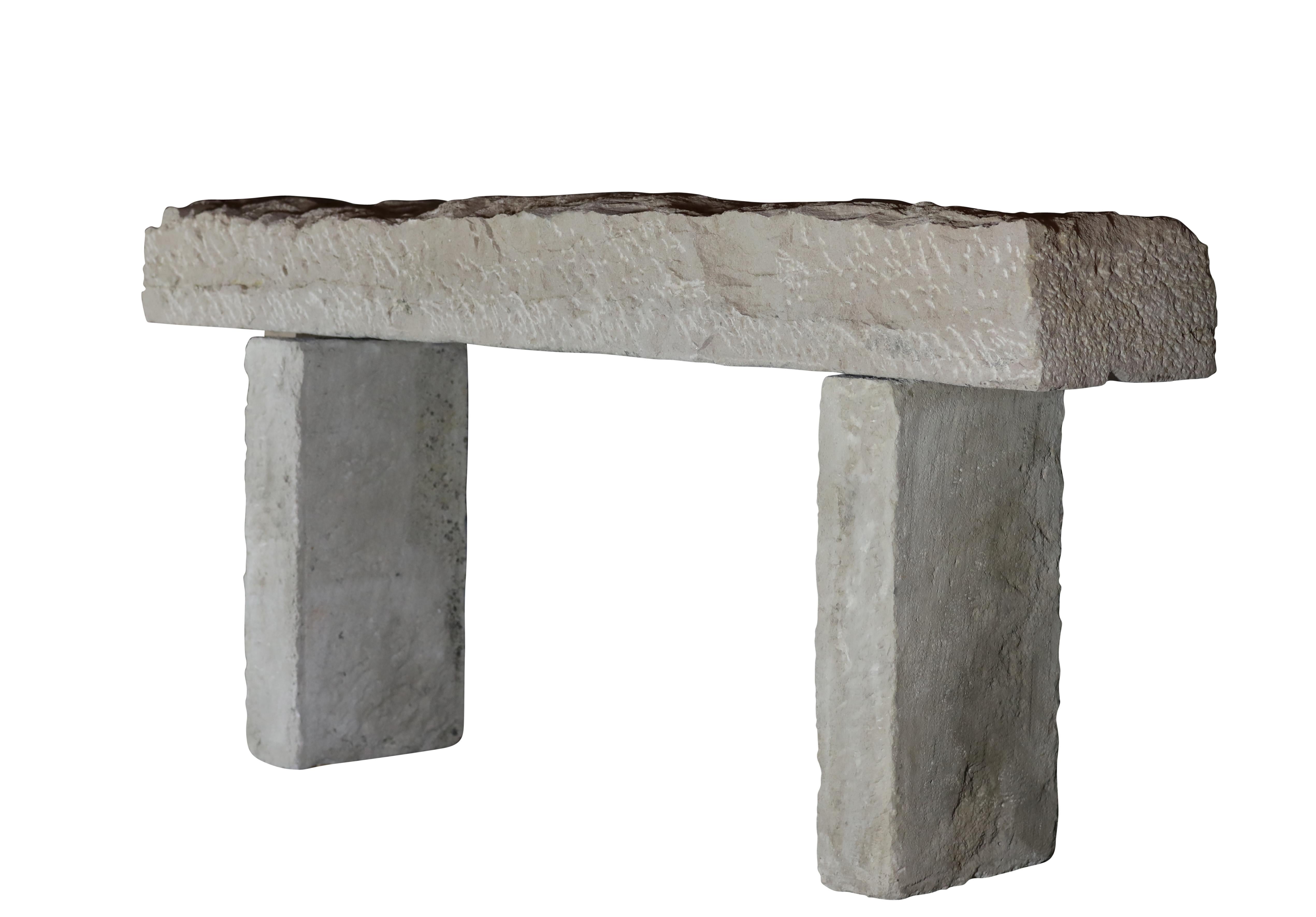 Brutalist Ensemble of Hard Limestone Blocks For Wabi-Sabi Fireplace In Excellent Condition For Sale In Beervelde, BE