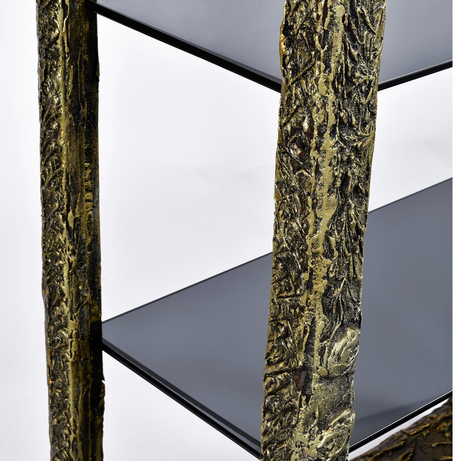 Brutalist  Etagere Smoked Glass Display by Adrian Pearsall for Craft Associates For Sale 4
