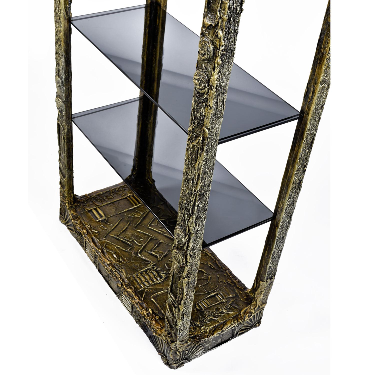 Molded Brutalist  Etagere Smoked Glass Display by Adrian Pearsall for Craft Associates For Sale