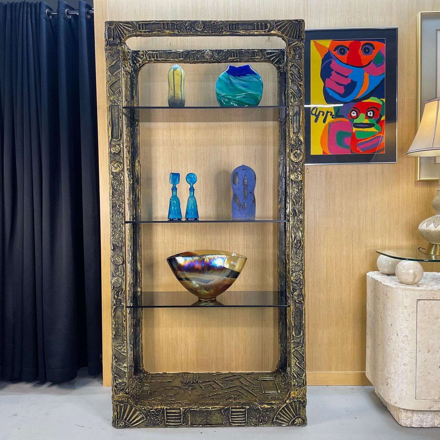 Brutalist Etagere Smoked Glass Display by Adrian Pearsall for Craft Associates In Good Condition For Sale In Chattanooga, TN