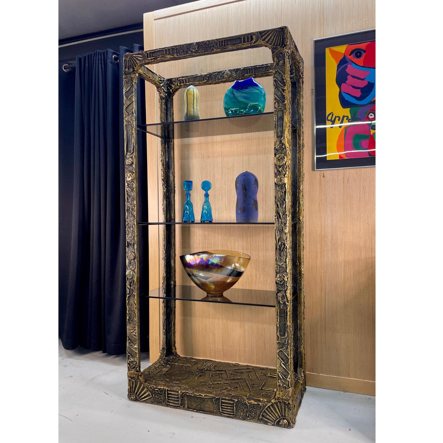 Brutalist Etagere Smoked Glass Display by Adrian Pearsall for Craft Associates For Sale 2