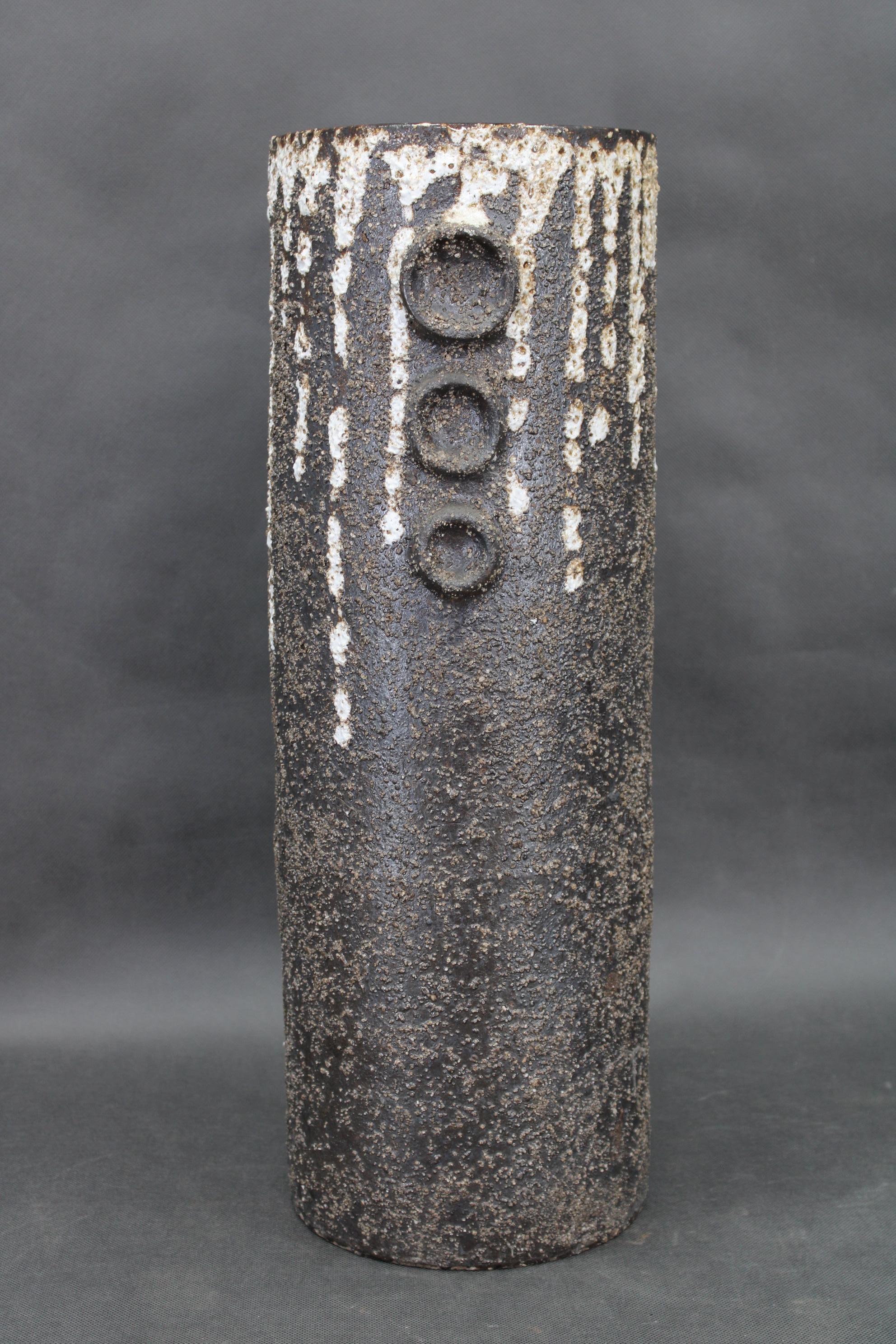 Mid-Century moderno Brutalist European Ceramic Vase with Textured Lava Surface, 1970s in vendita